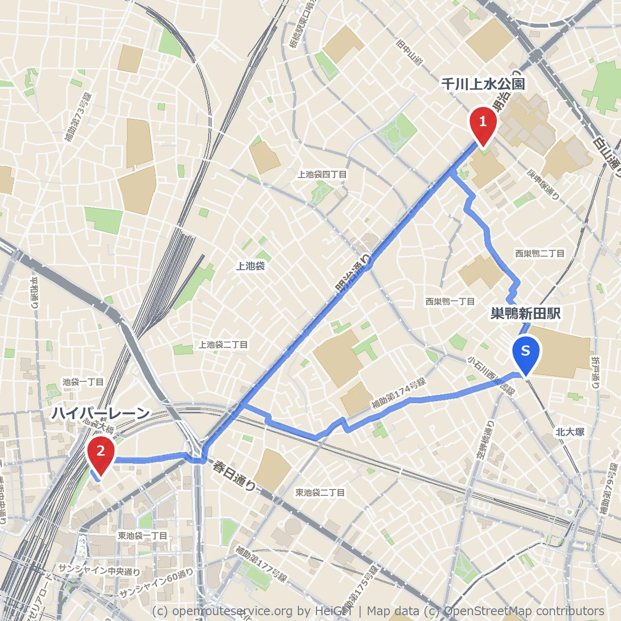 千川上水公園とハイパーレーンを楽しむのんびり散歩 のコースマップ