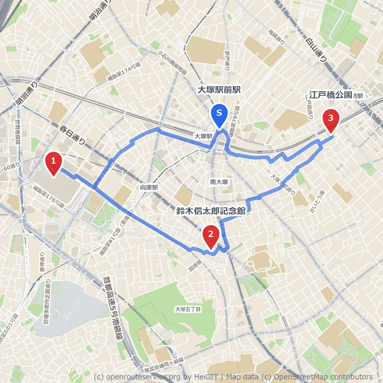 サンシャイン60展望台と江戸橋公園を訪ねて のコースマップ