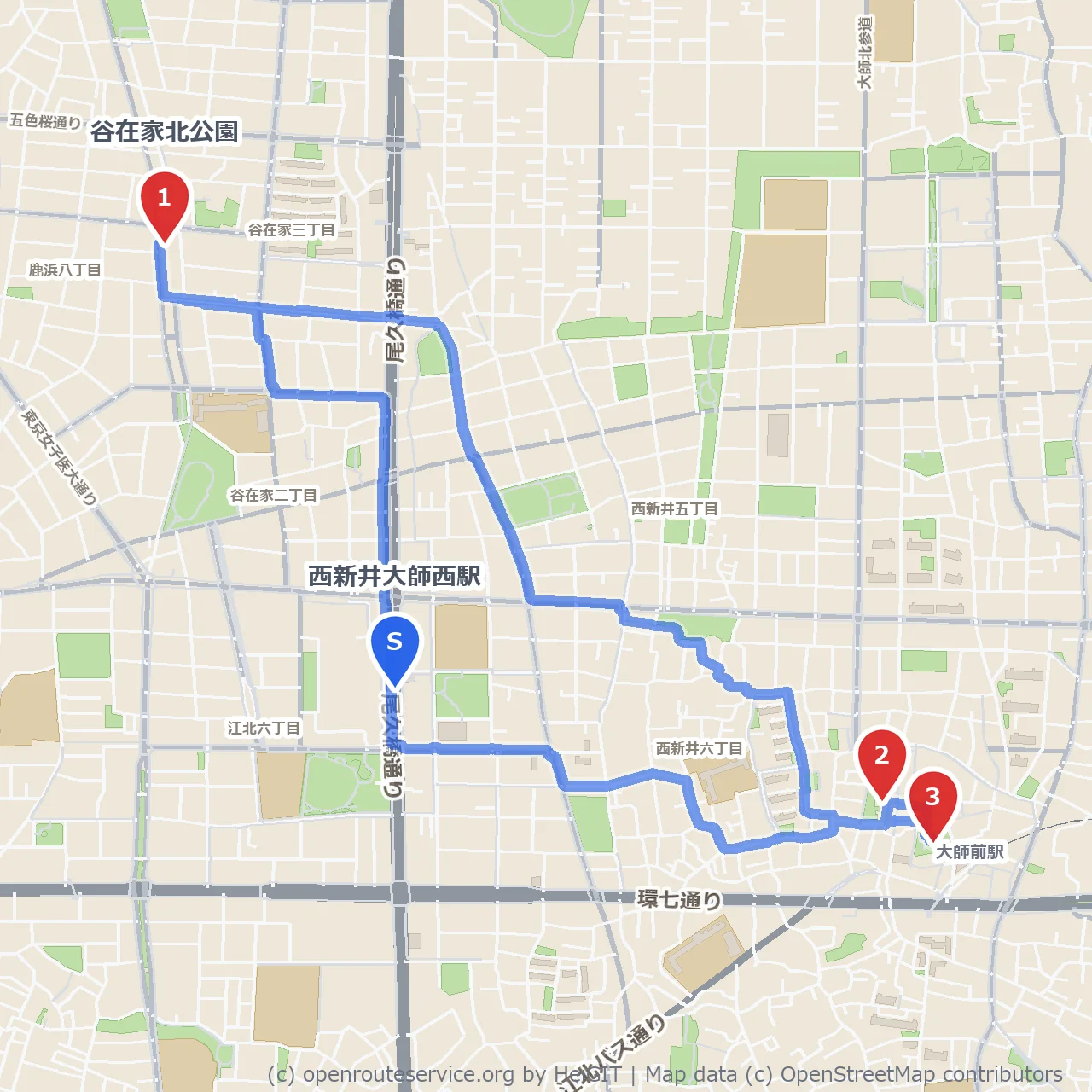 谷在家北公園から加持水経由でぼたん園の花を楽しむ道 のコースマップ