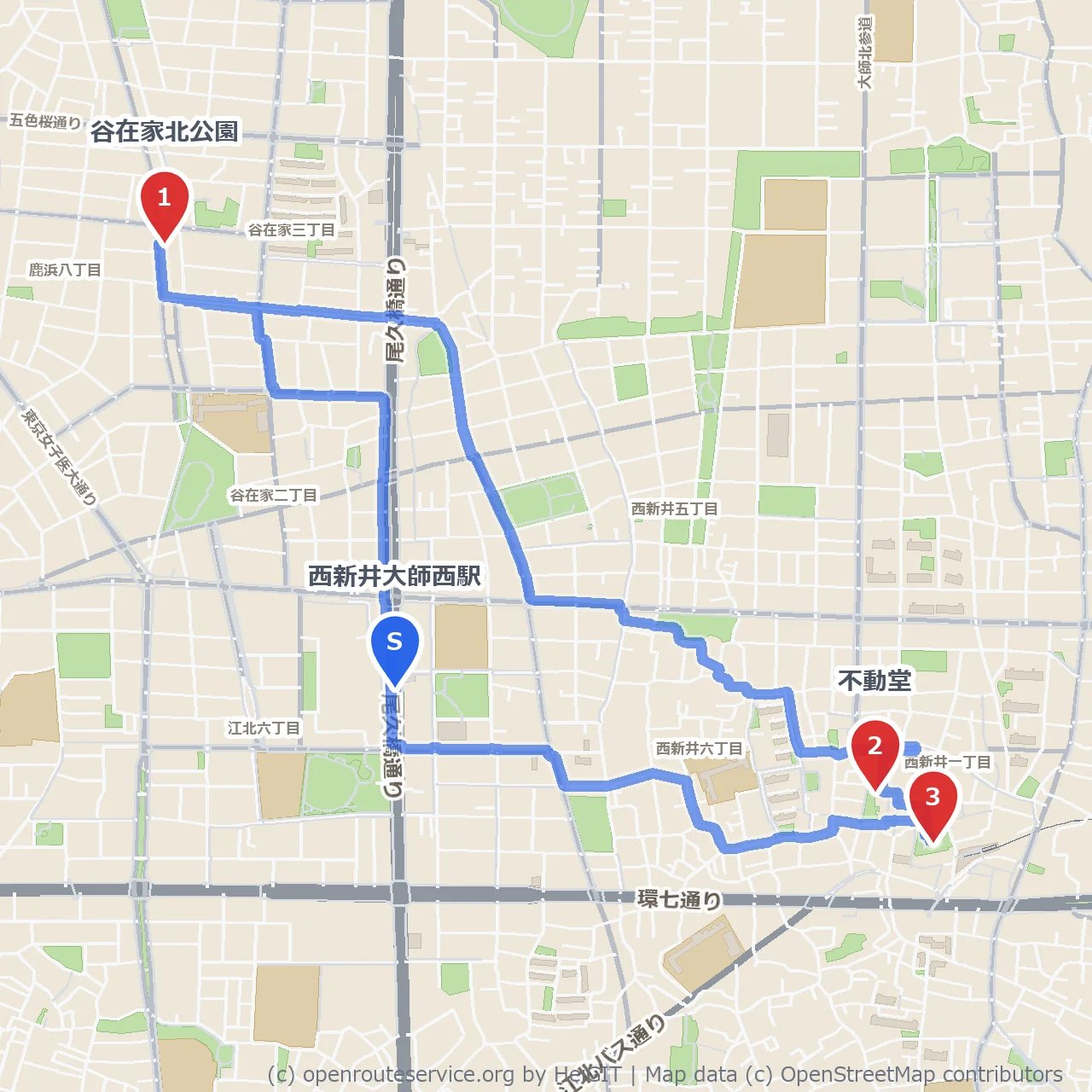 谷在家北公園から不動堂を経てぼたん園へ自然と歴史の散歩 のコースマップ