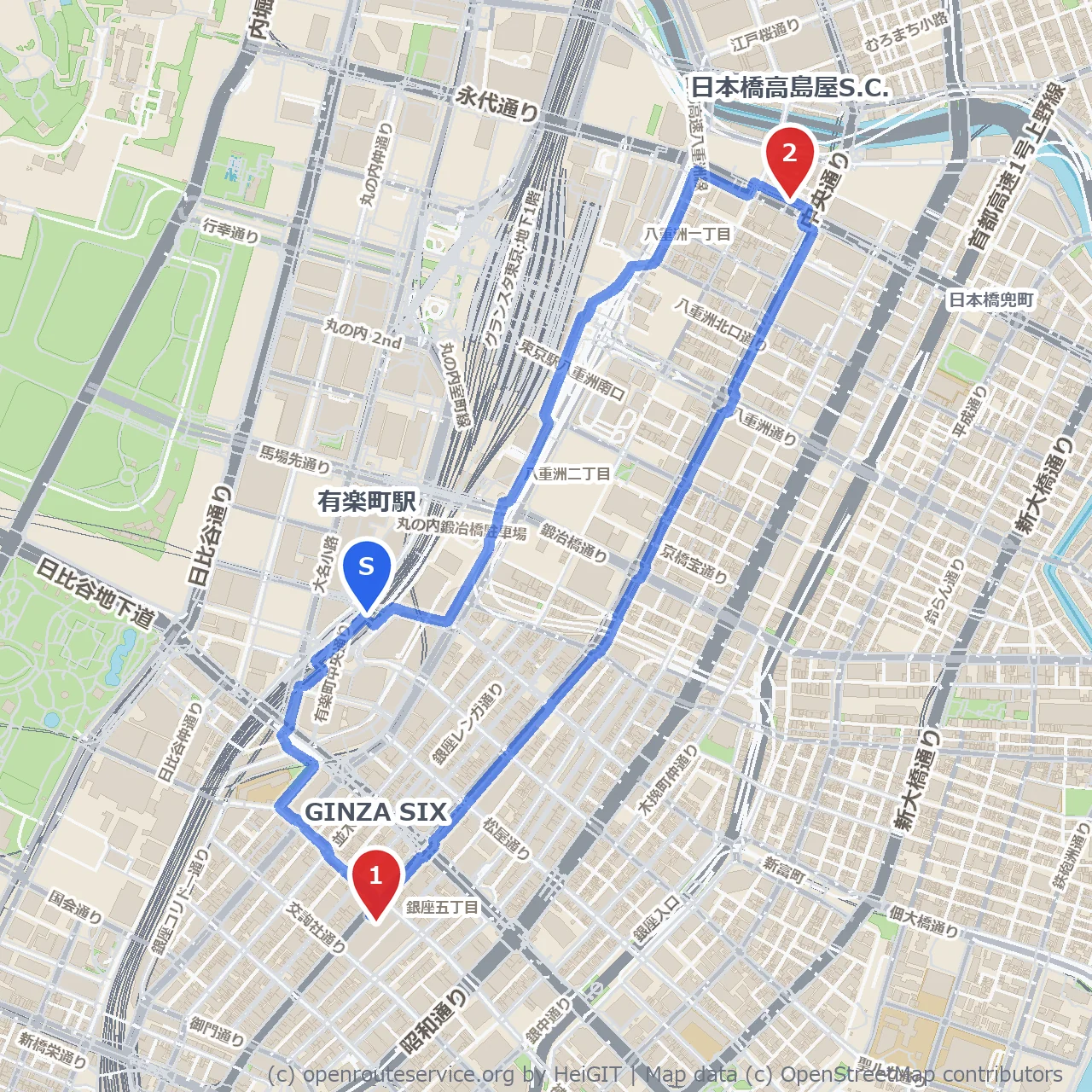 有楽町から日本橋へ、銀座の煌めきを巡る散歩道 のコースマップ