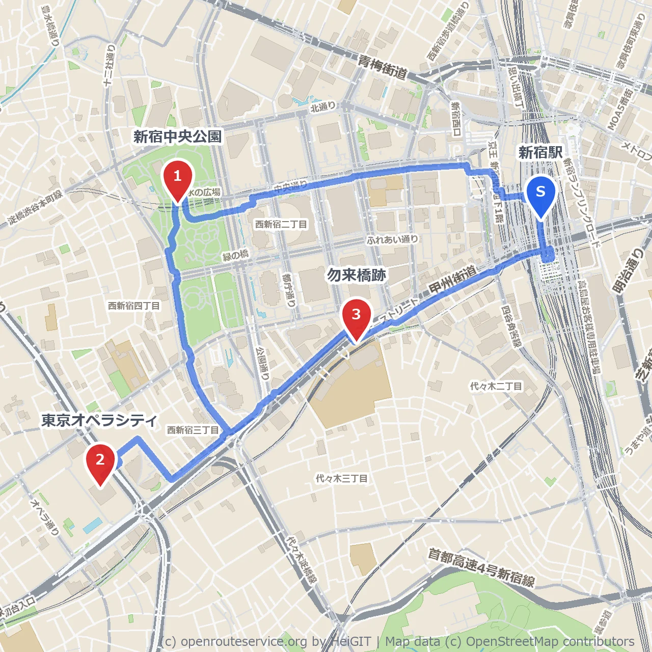 東京オペラシティ方面にも行ってみよう のコースマップ