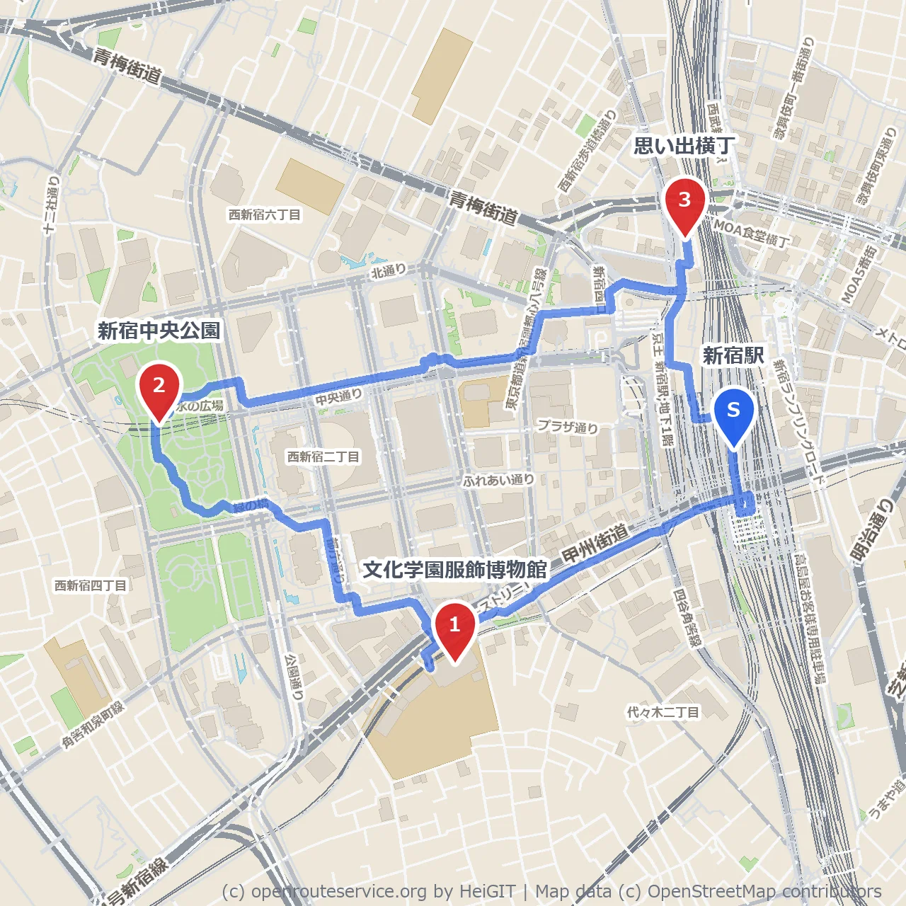 西新宿をぐるりと歩くコース のコースマップ