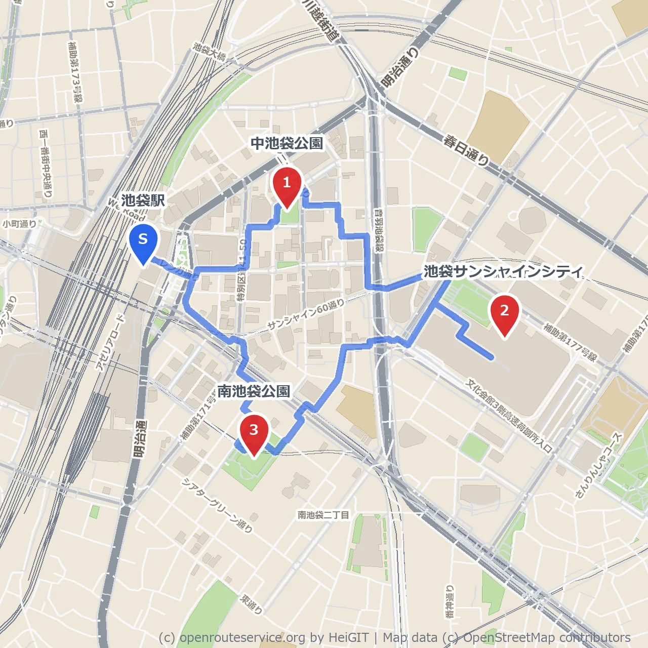 池袋東口の有名スポットを歩いてみよう のコースマップ