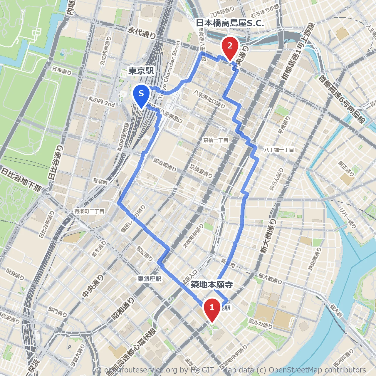 東京駅から歩く歴史とモダンの狭間コース のコースマップ