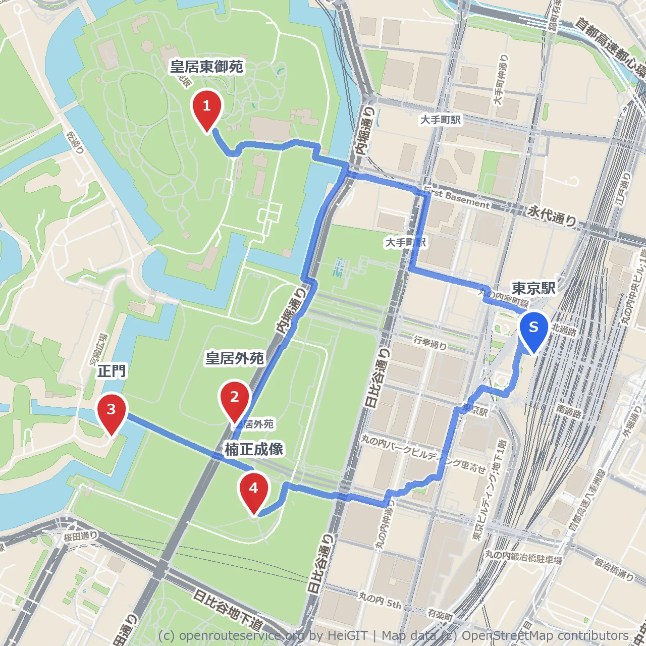 皇居をゆっくり散策するコース のコースマップ