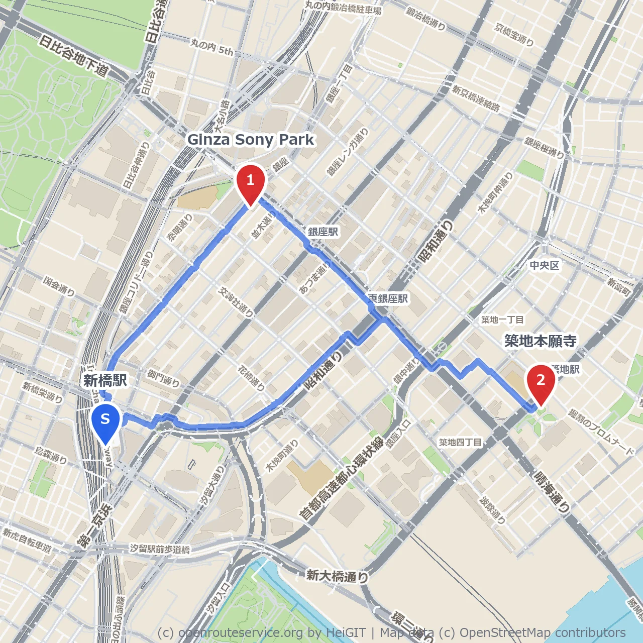 新橋から銀座をゆったり歩く のコースマップ