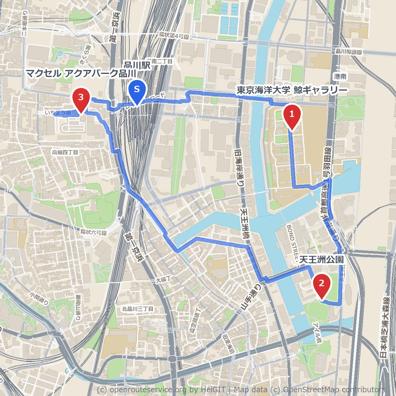 品川周辺で海と自然を感じるゆったり散歩道 のコースマップ