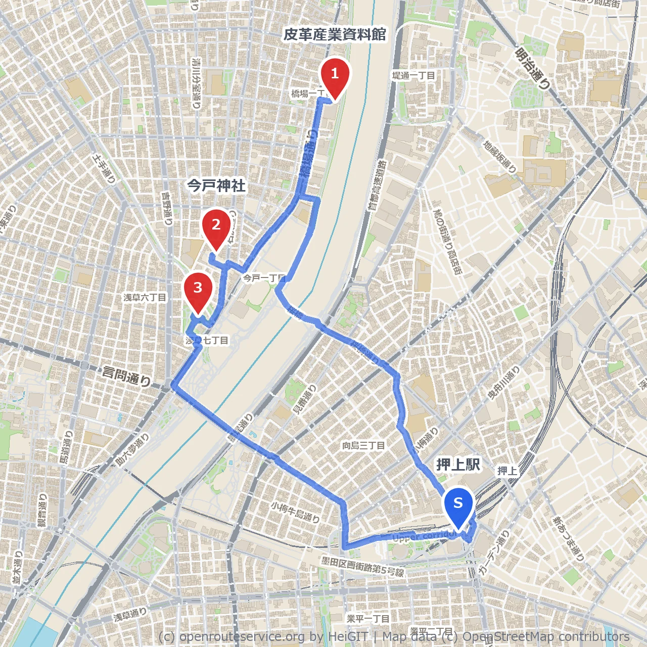 押上から巡る下町の伝統と縁結びの小径 のコースマップ