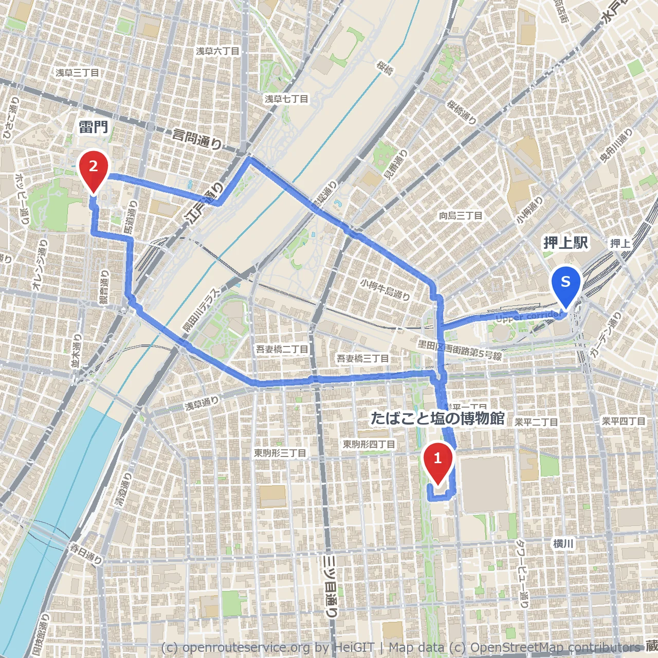 押上から浅草へ歴史と文化を感じる散歩路 のコースマップ