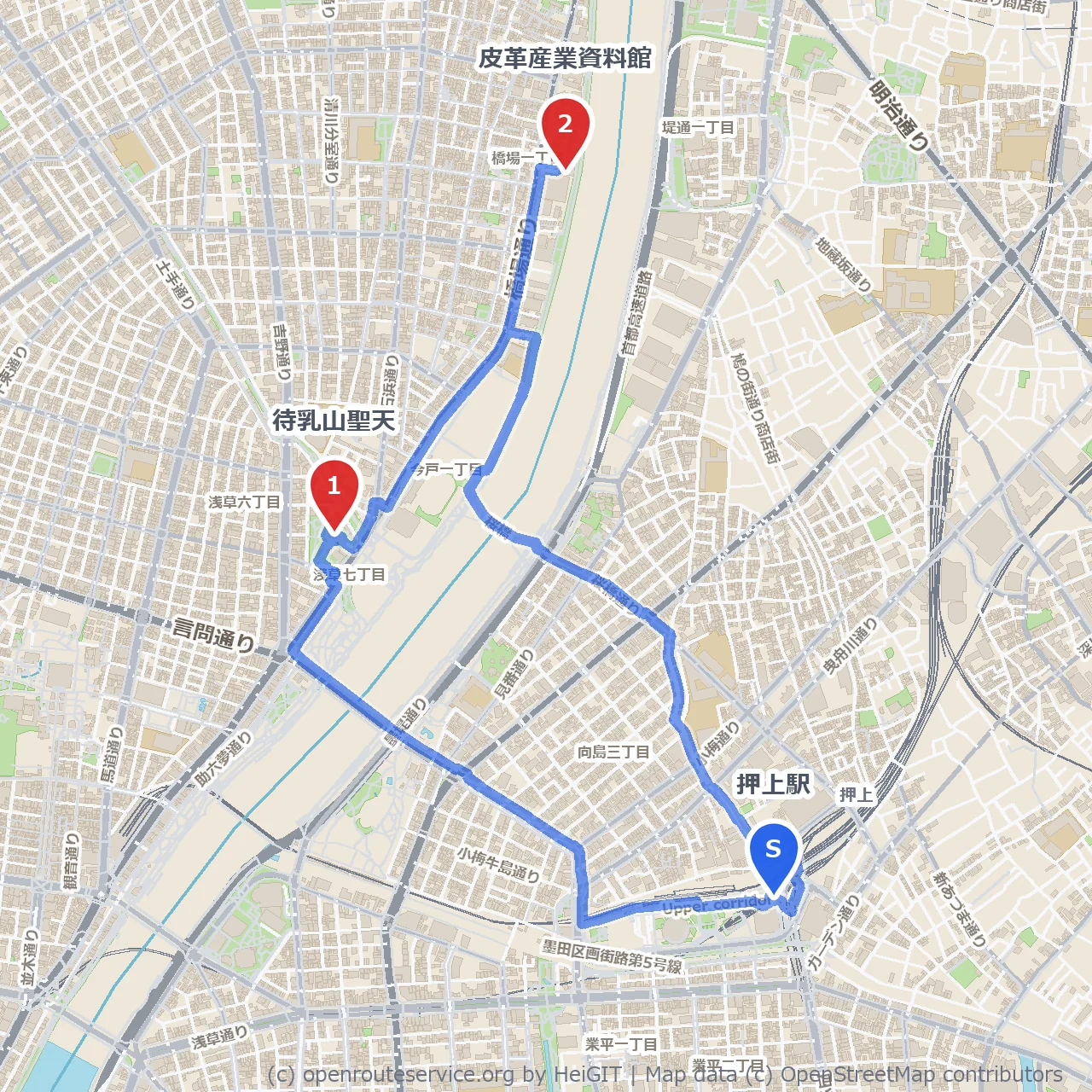 押上から歴史と伝統感じる街歩き散策 のコースマップ