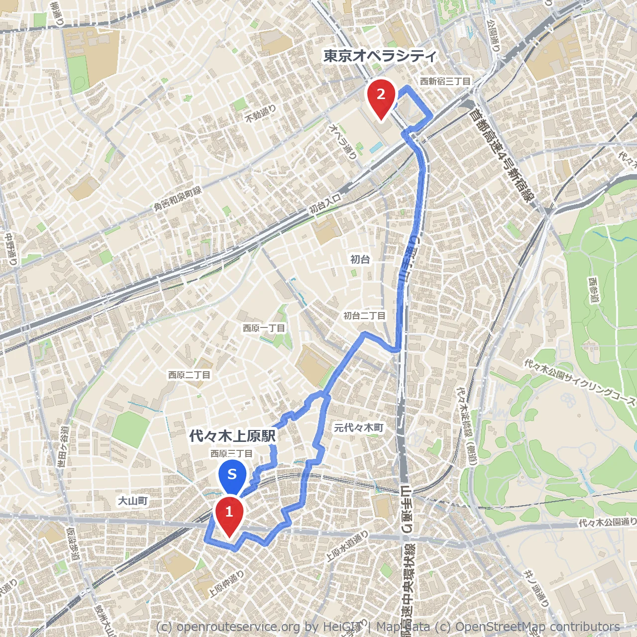 代々木上原から東京オペラシティへ音楽と建築の散歩道 のコースマップ