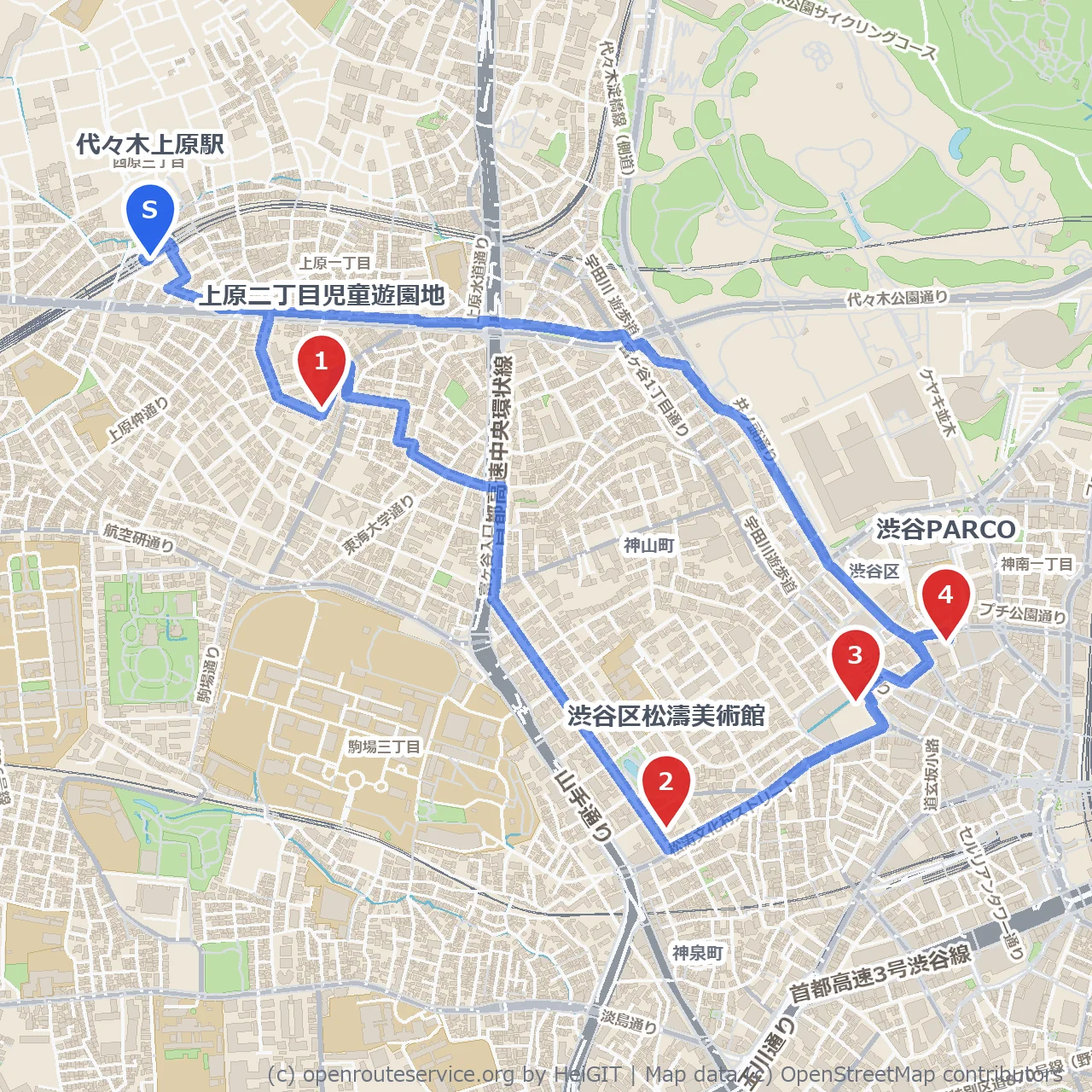 代々木上原から渋谷へ文化と緑の散策路 のコースマップ