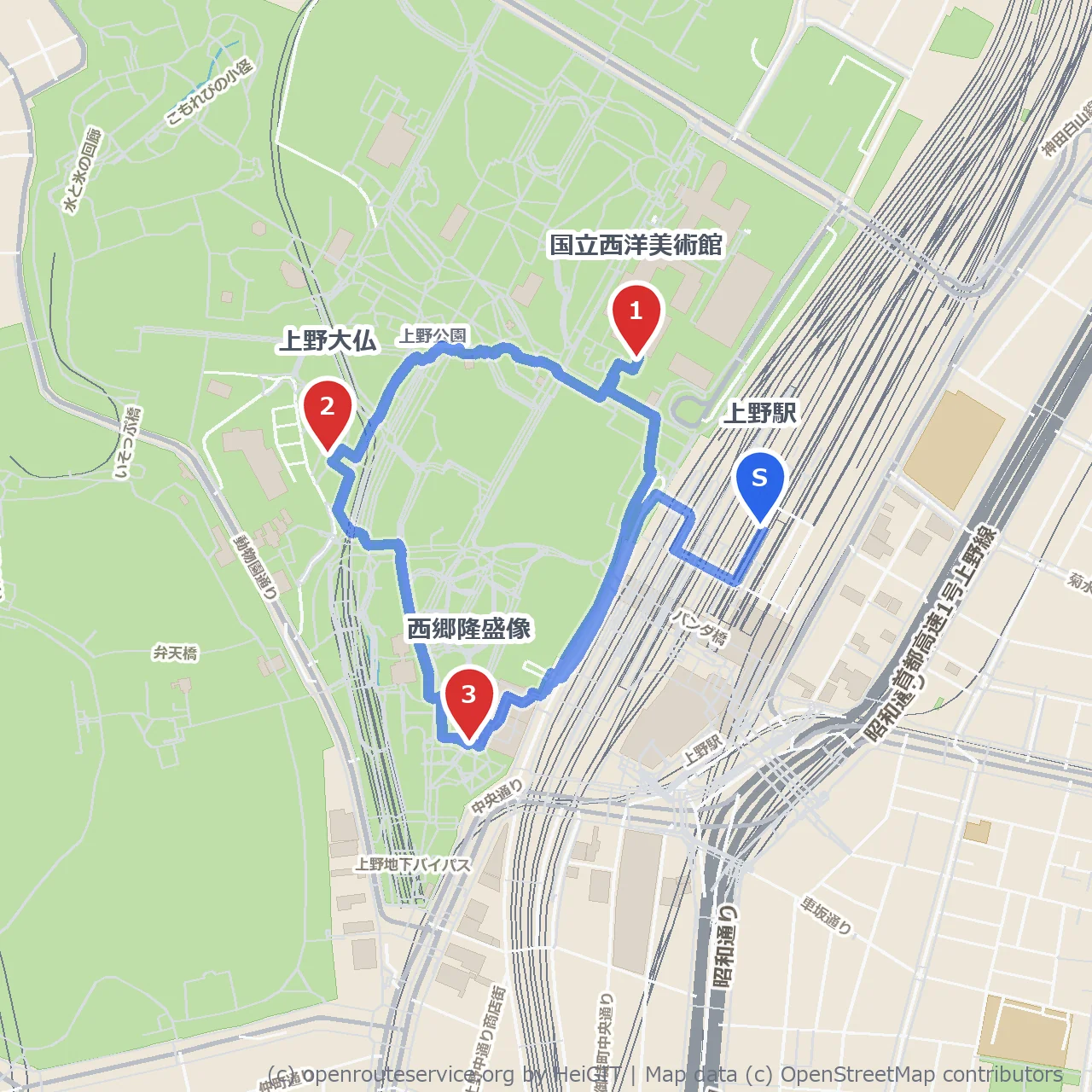 国立西洋美術館と上野公園のシンボルを巡る散歩 のコースマップ