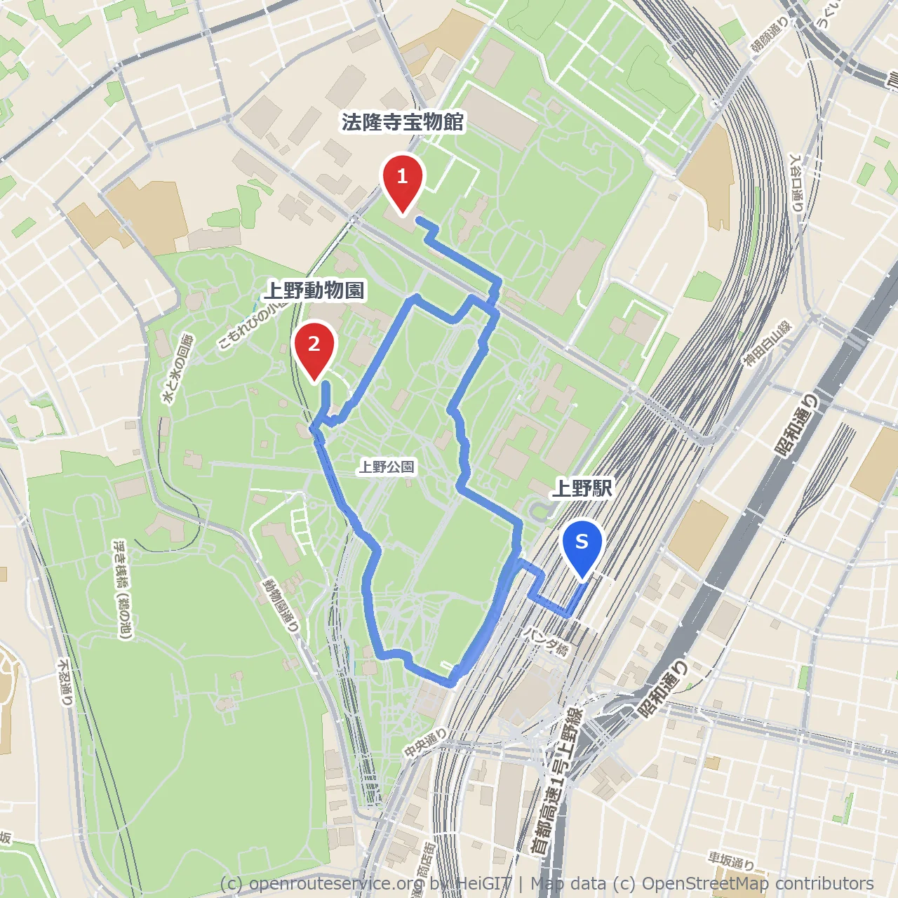上野で味わう美術と動物たちの穏やかな散歩道 のコースマップ