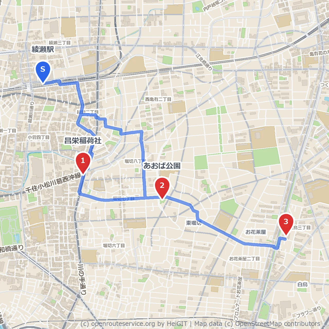 綾瀬周辺で歴史と自然を感じる穏やかな散策路 のコースマップ