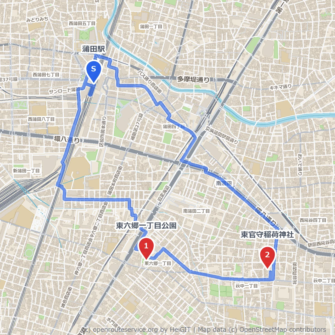 蒲田界隈の静寂を感じる東六郷散策路 のコースマップ