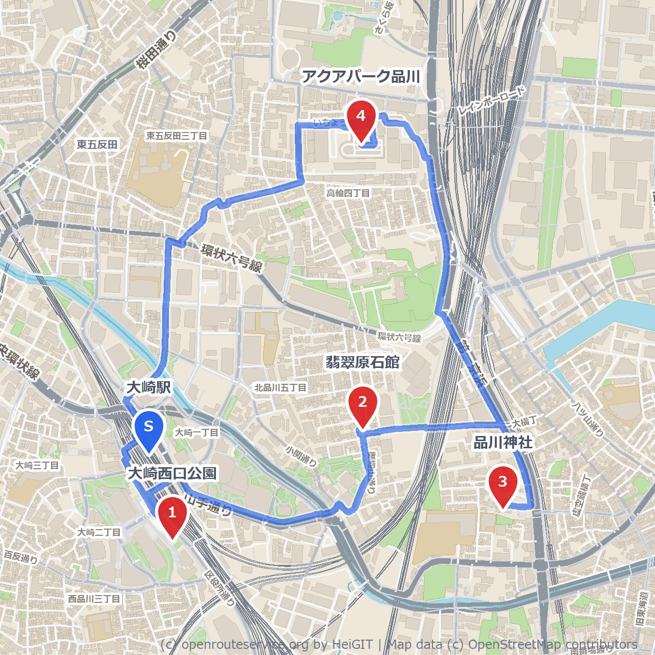 大崎駅発、自然と神話に触れる静かな散策路 のコースマップ