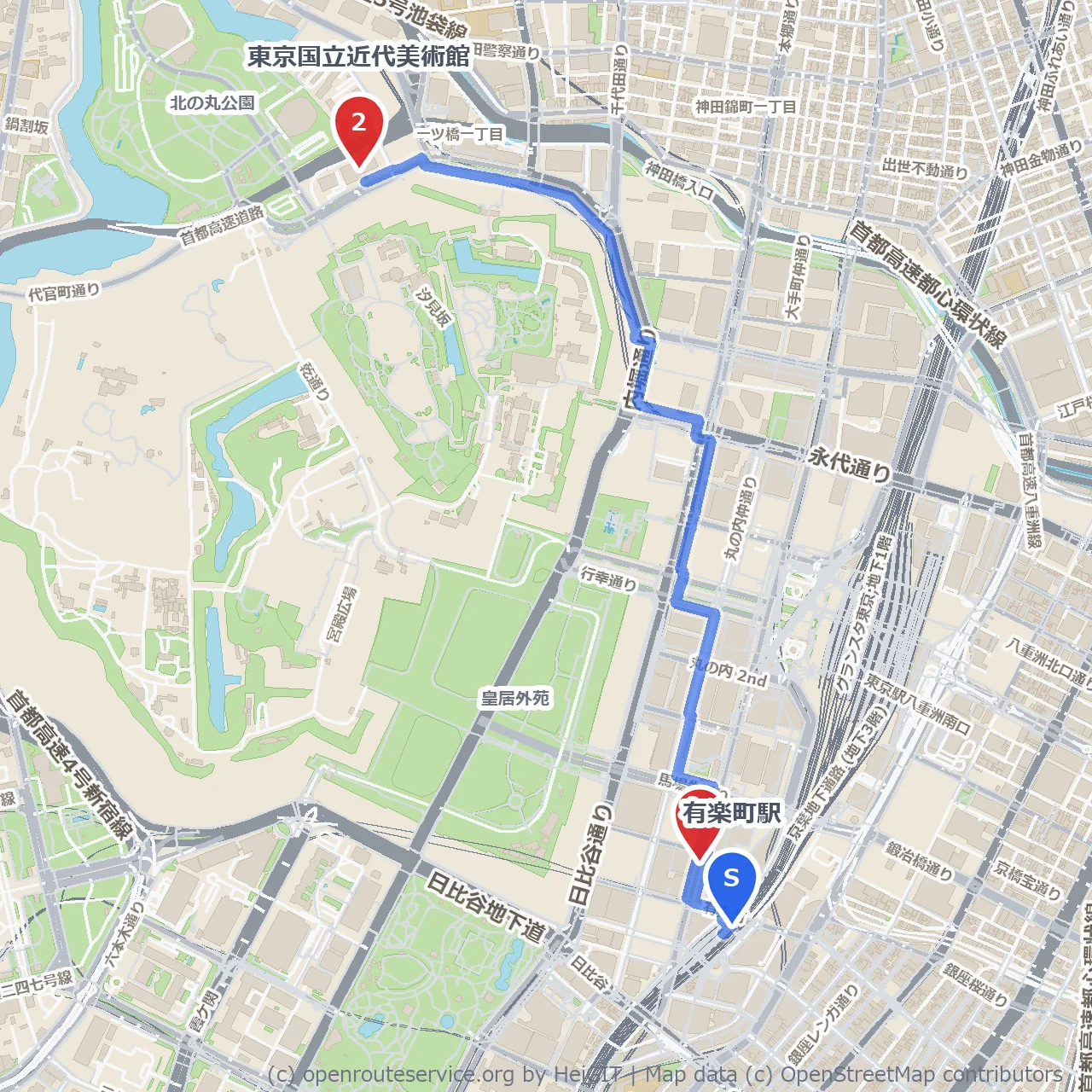 有楽町から美術館へ歩く都会のアート散策 のコースマップ