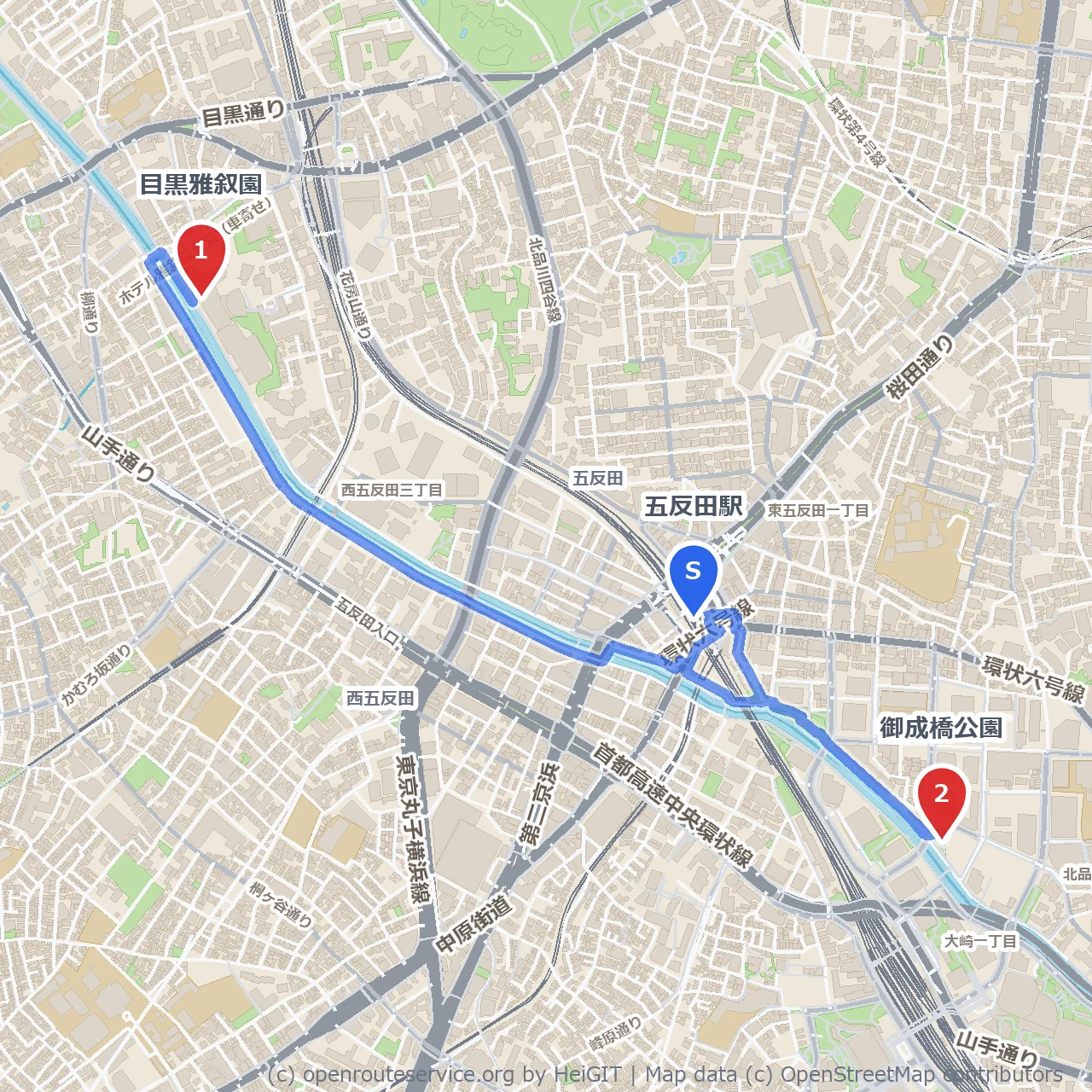 五反田から緑と歴史を感じる雅叙園散策路 のコースマップ