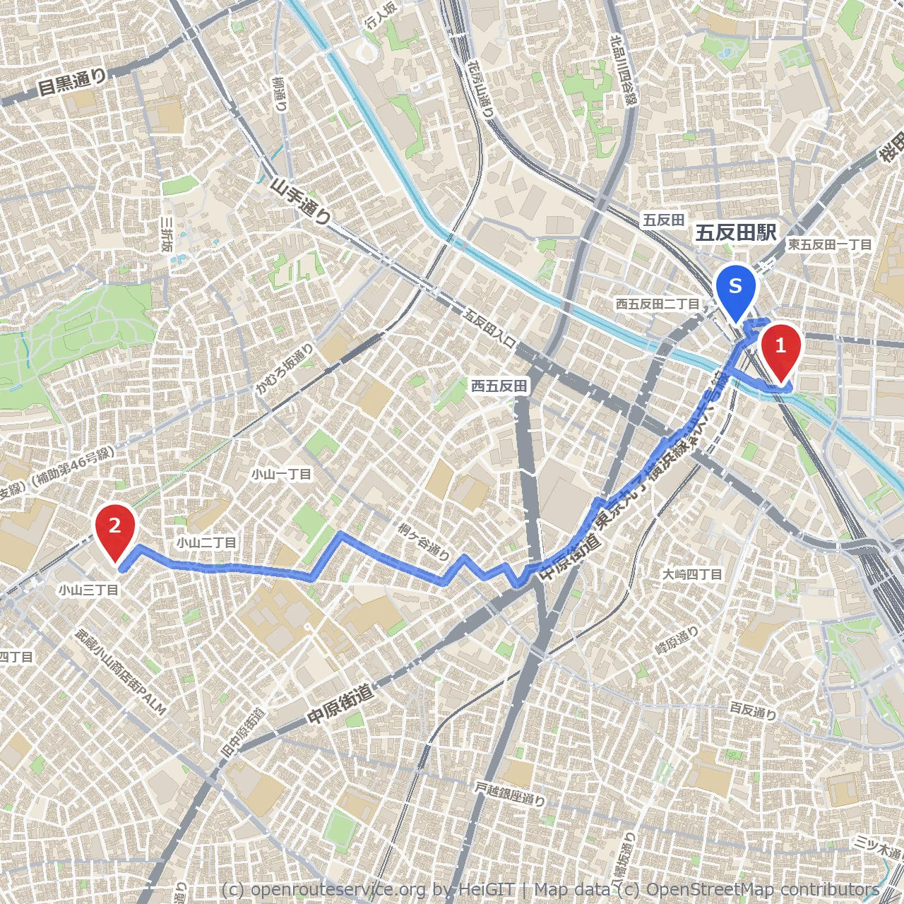 五反田駅周辺で味わう静かな公園散歩と一杯のエスプレッソ のコースマップ