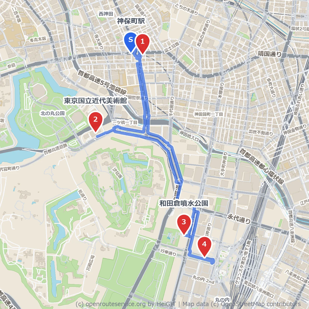 歴史と現代が響き合う神保町から丸の内の散歩道 のコースマップ