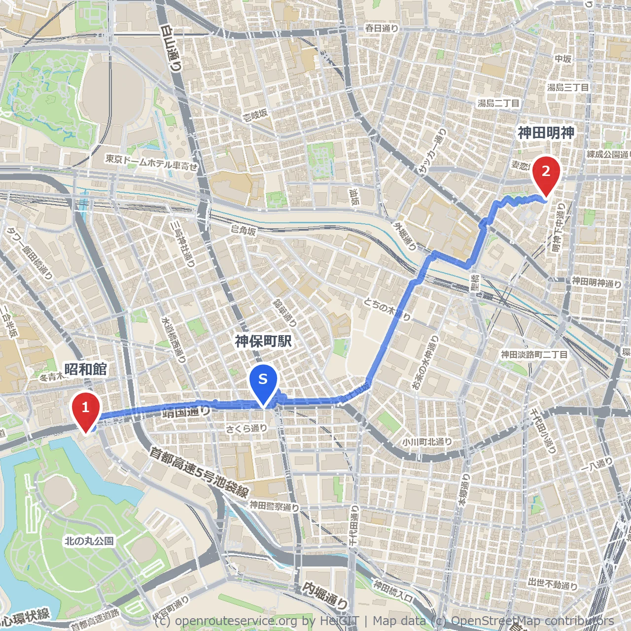神保町から昭和の記憶と神田明神を巡る散歩道 のコースマップ