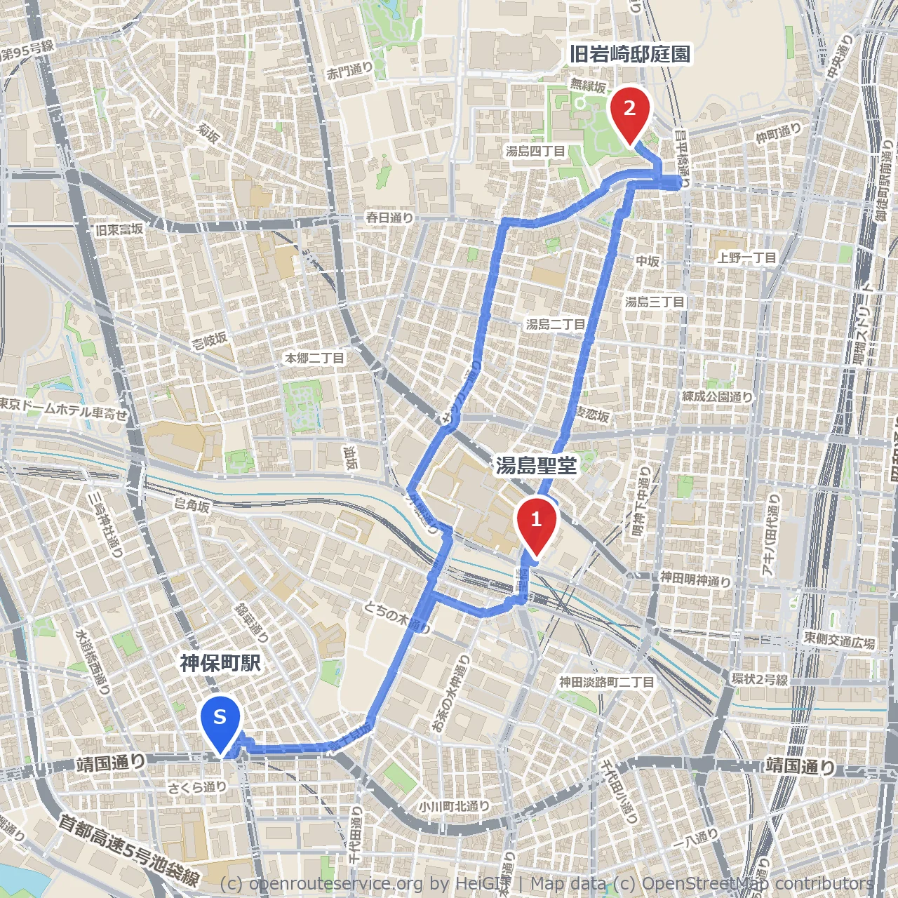 神保町から歩く歴史と静寂の散策路 のコースマップ