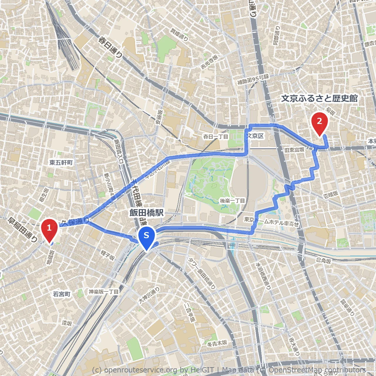 飯田橋から神楽坂の歴史香る散策路 のコースマップ