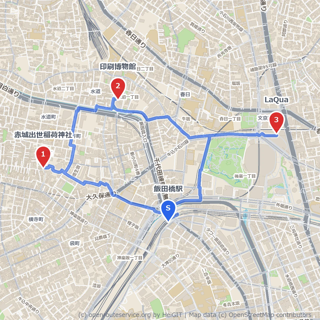 飯田橋から都心の歴史と癒しをめぐる散歩道 のコースマップ