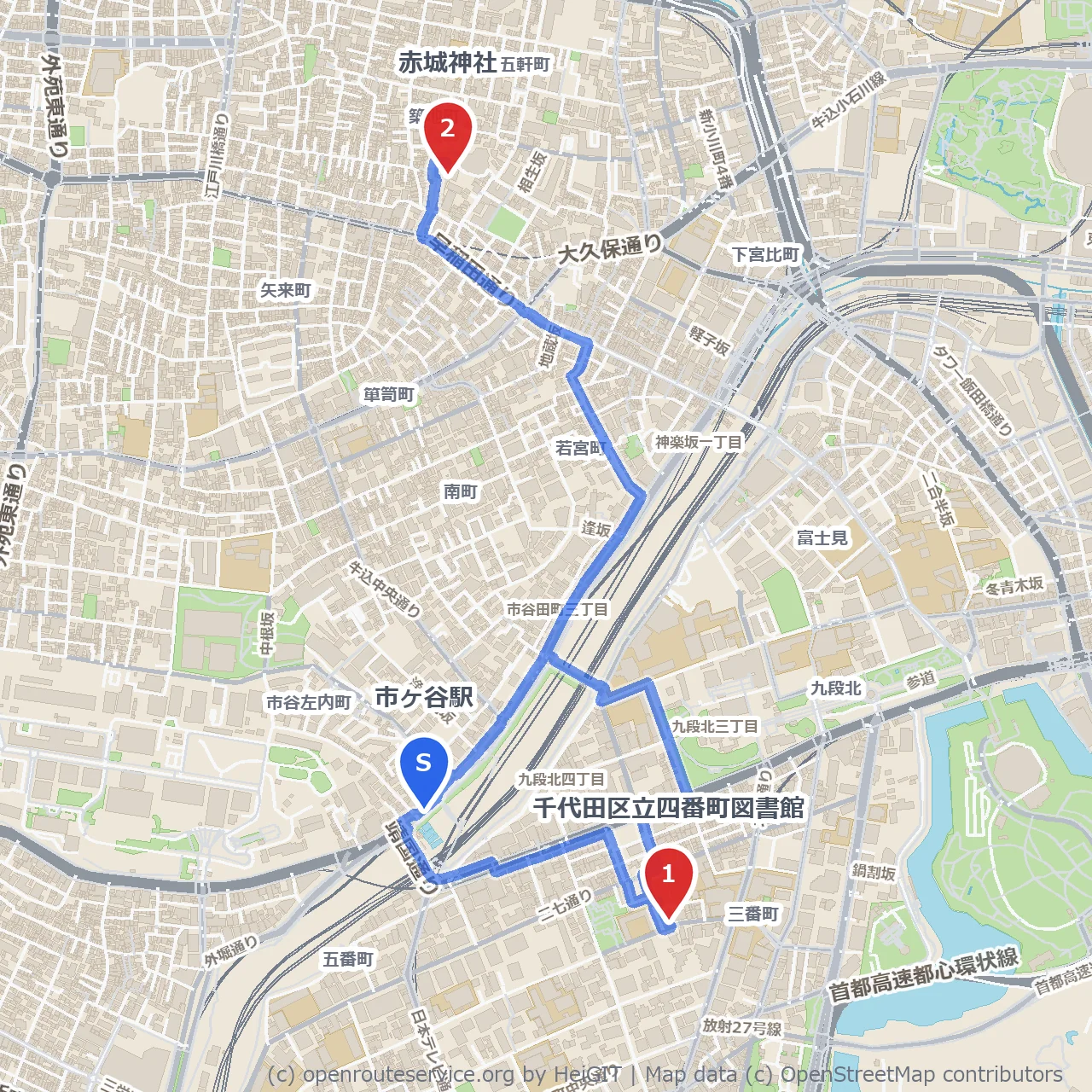 市ヶ谷駅から巡る静寂と歴史の散策路 のコースマップ