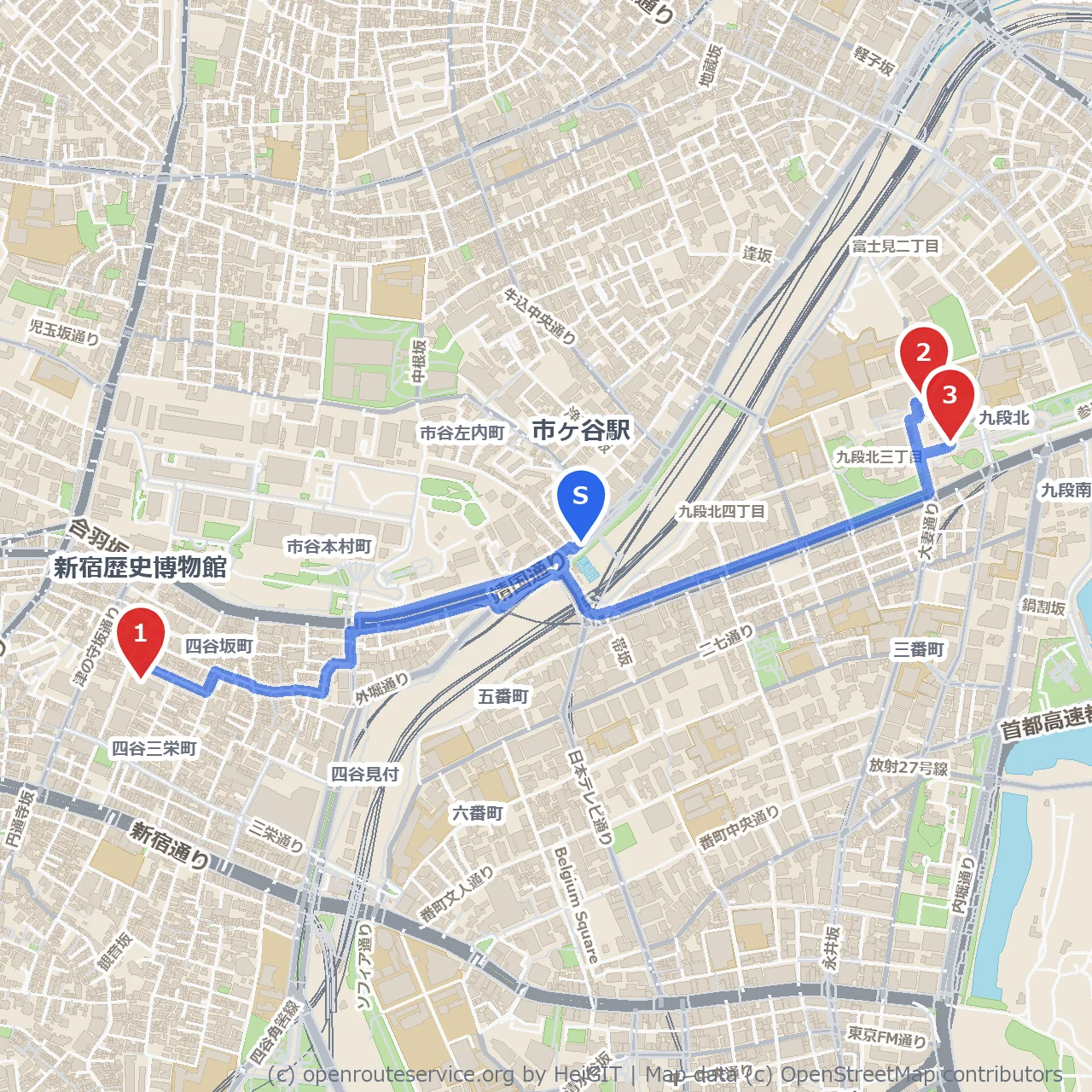 市ヶ谷界隈で巡る歴史と静寂の散歩道 のコースマップ