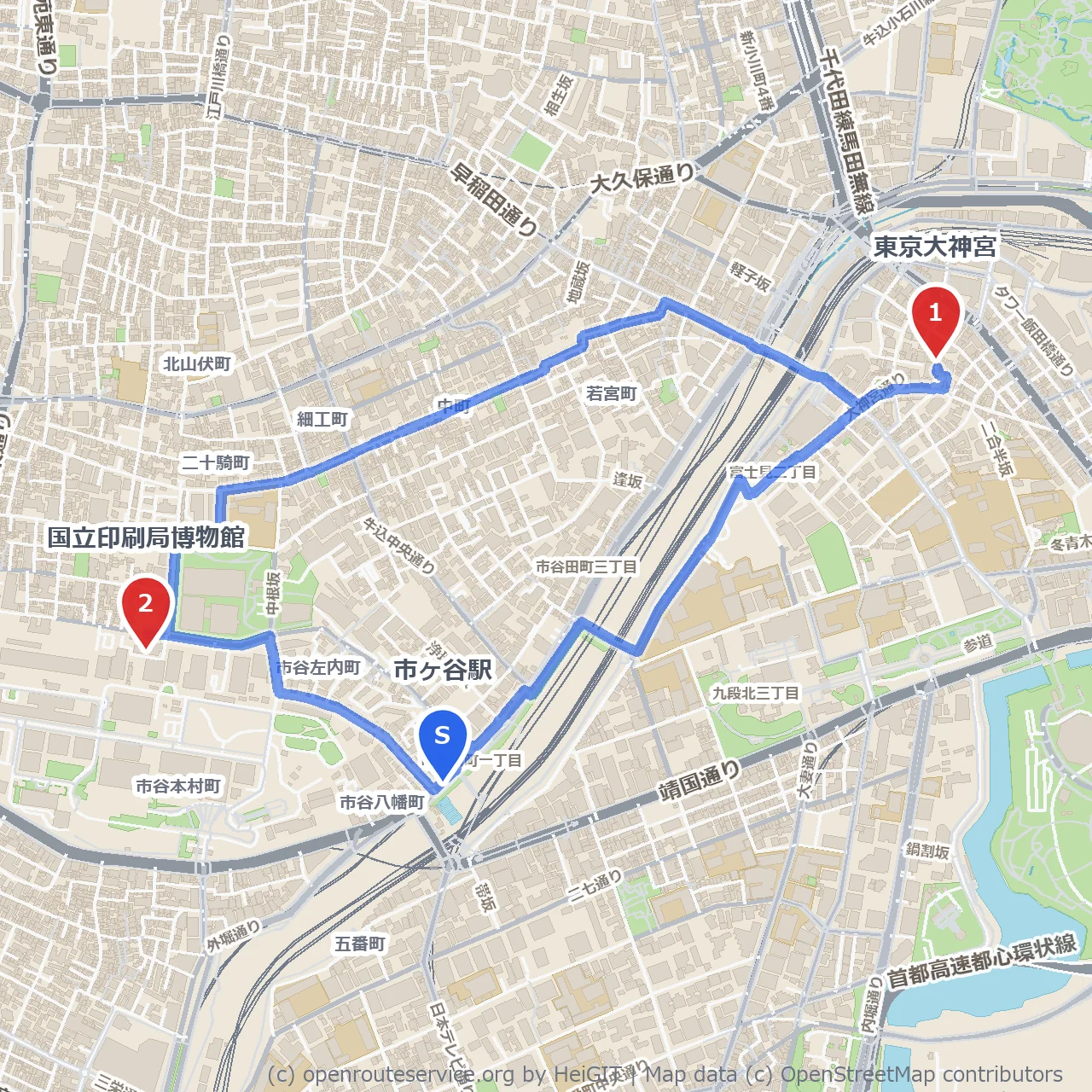 市ヶ谷から巡る静謐な歴史と文化の散歩道 のコースマップ