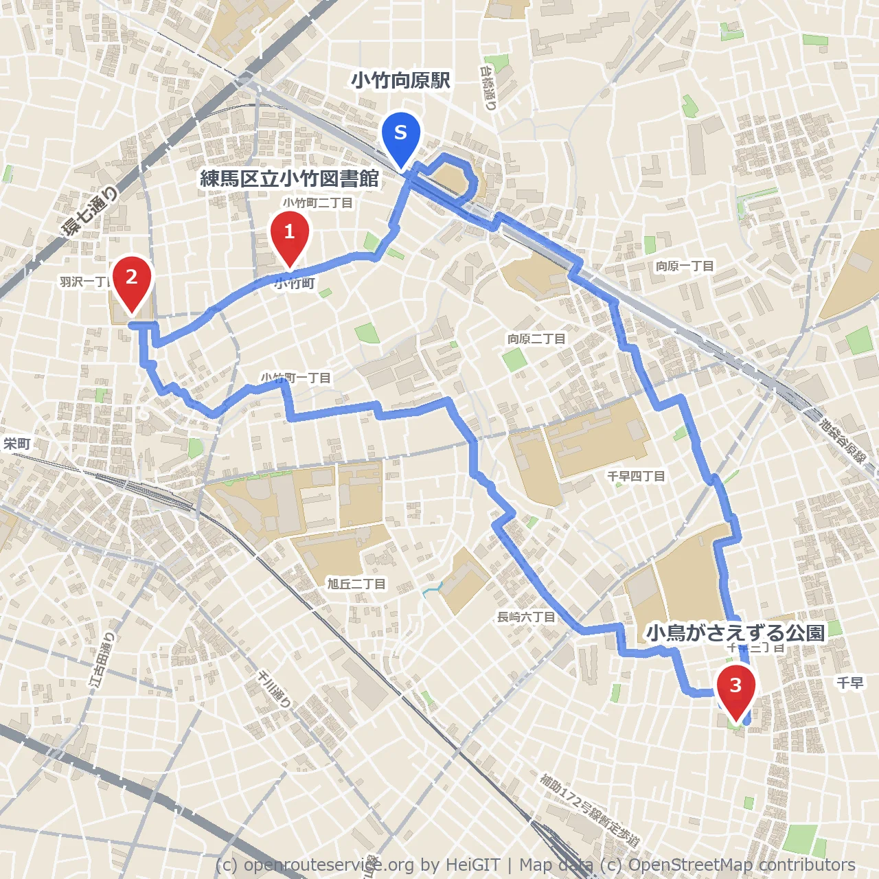 小竹向原で音楽と自然を感じる散策路 のコースマップ