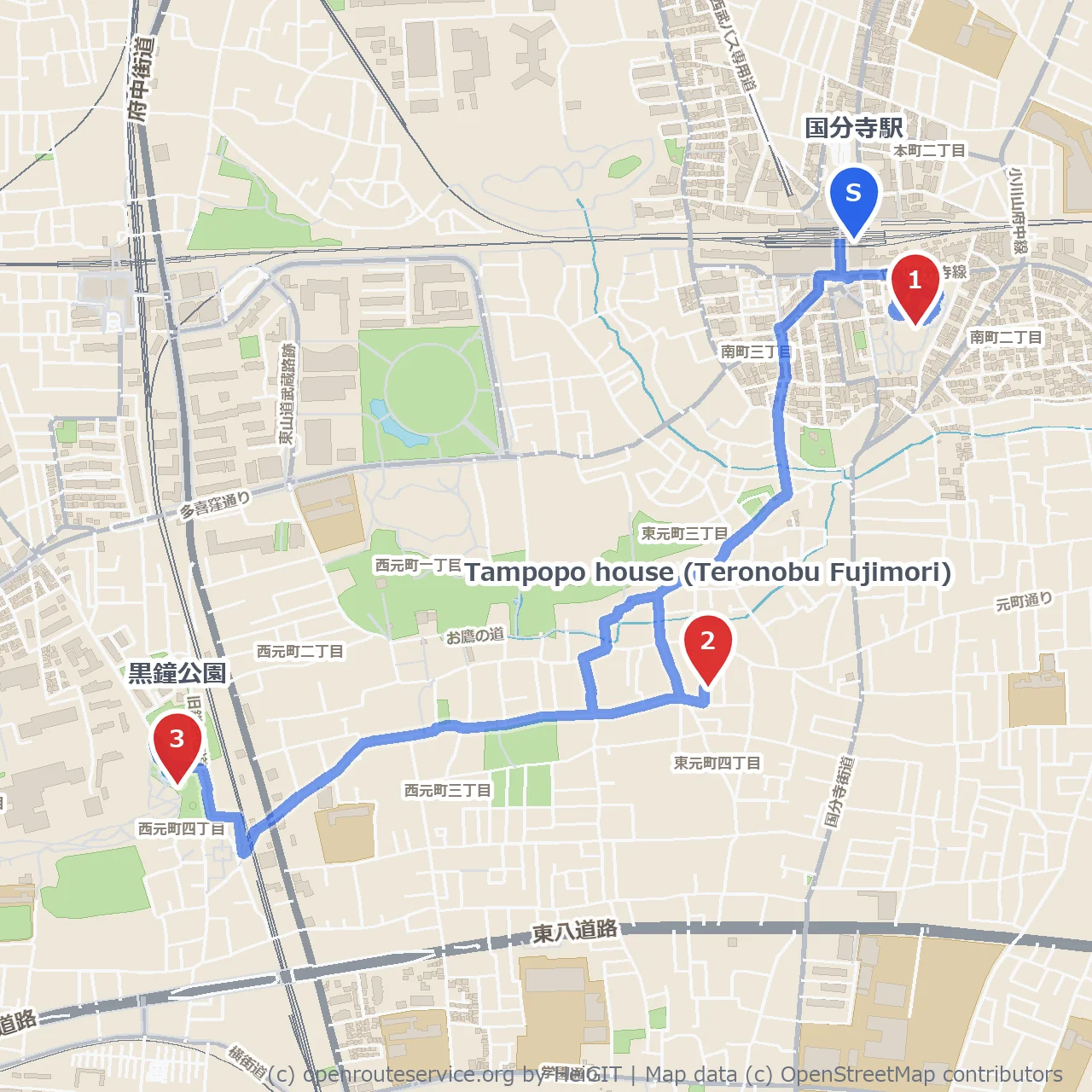 歴史と建築美を感じる国分寺の緑散歩道 のコースマップ
