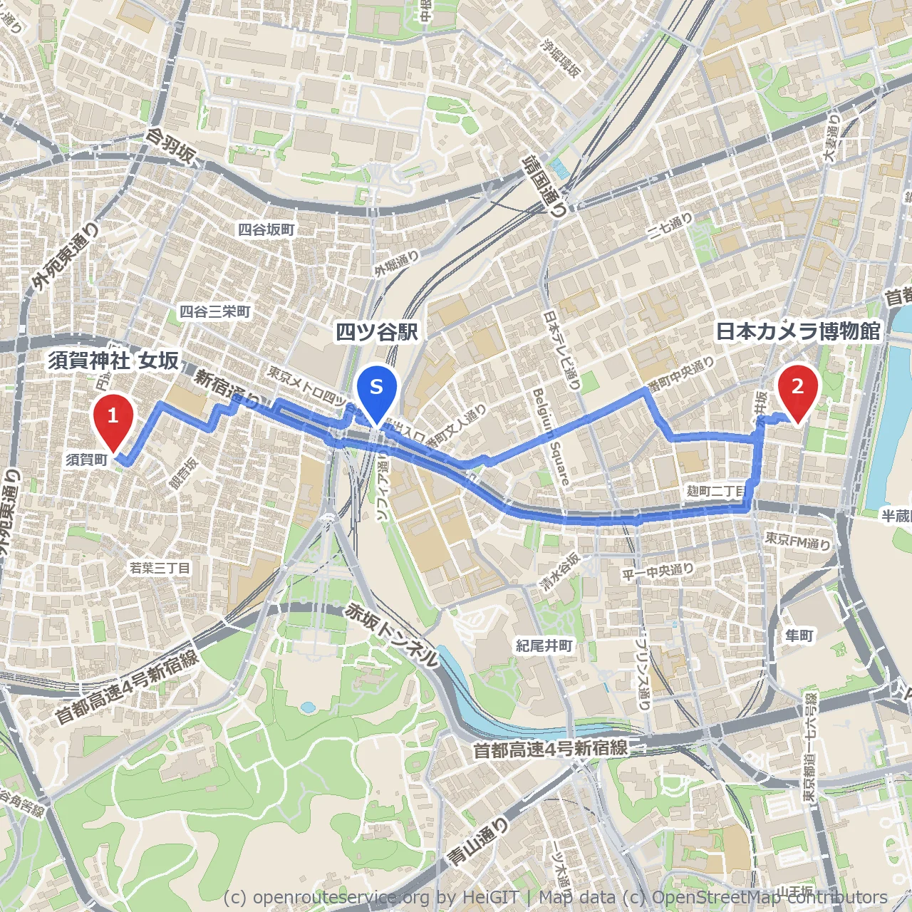 四ツ谷の静寂と文化を巡る穏やかな散歩道 のコースマップ