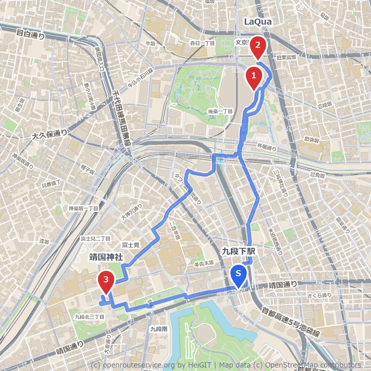 九段下から都心の緑と歴史を歩く散策路 のコースマップ