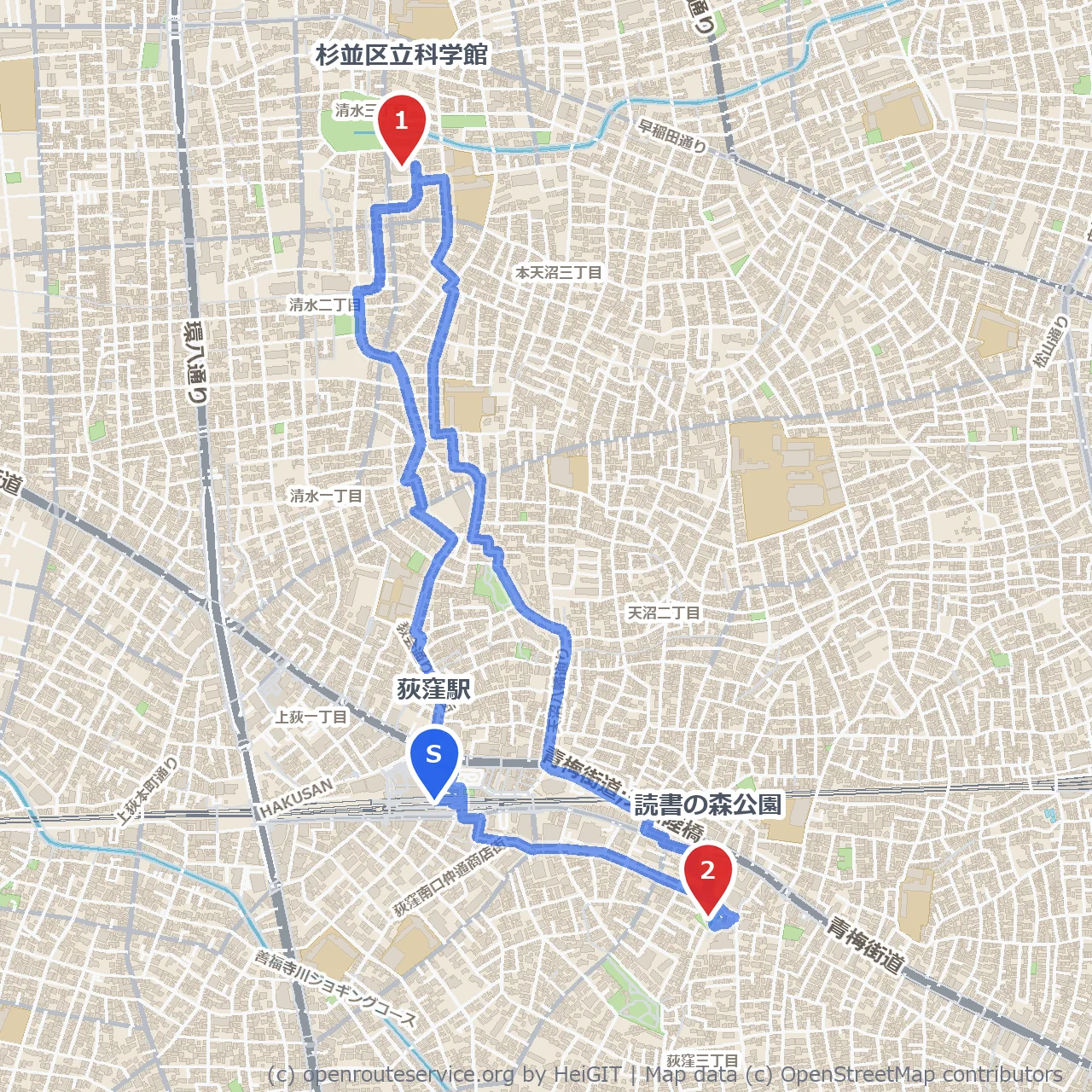 杉並の知と緑を巡る荻窪散歩路 のコースマップ