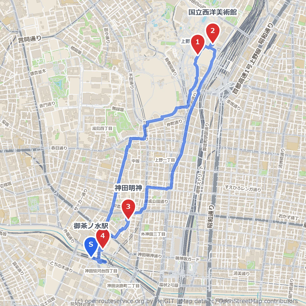 御茶ノ水発、文化と歴史に触れる静かな散歩道 のコースマップ