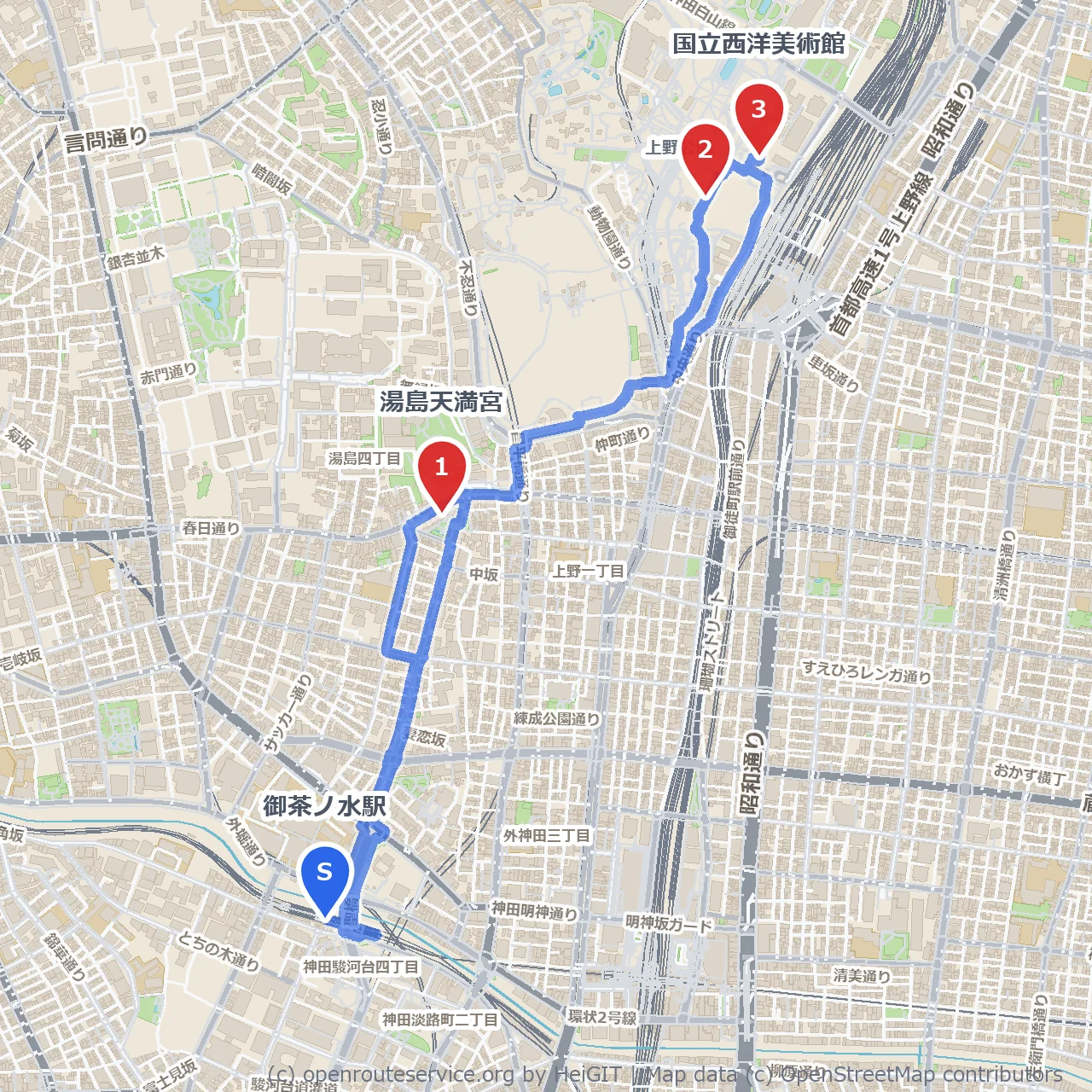 歴史と芸術に触れる御茶ノ水から上野の散策路 のコースマップ