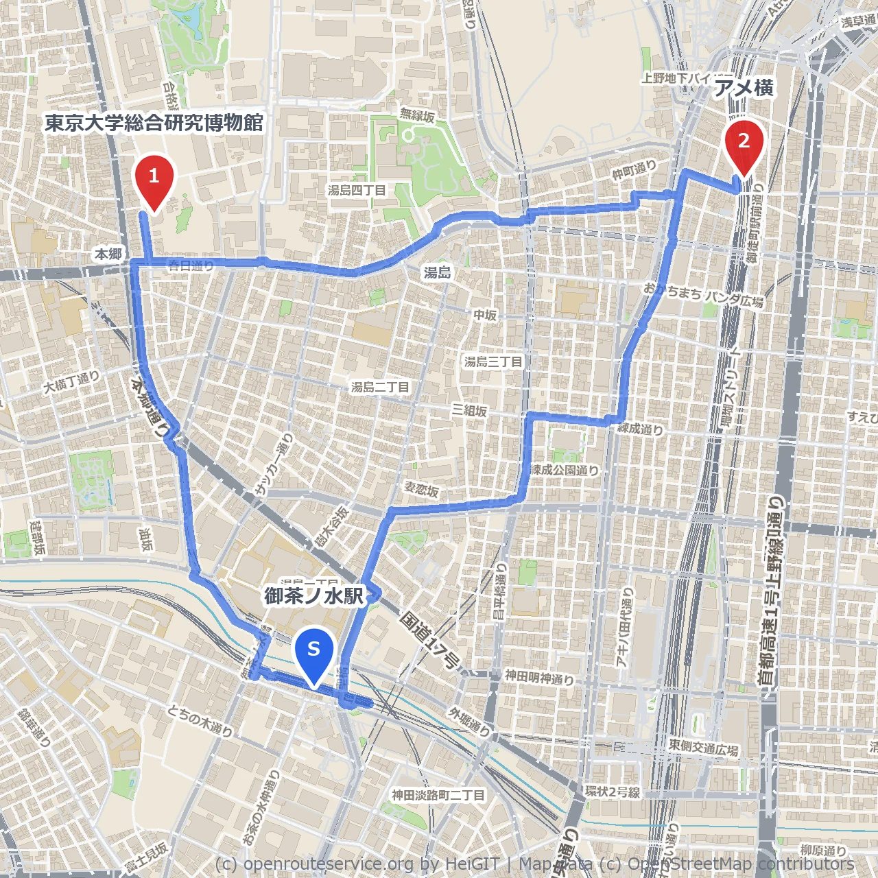 御茶ノ水から秋葉原へ歴史と賑わいを歩く散策路 のコースマップ