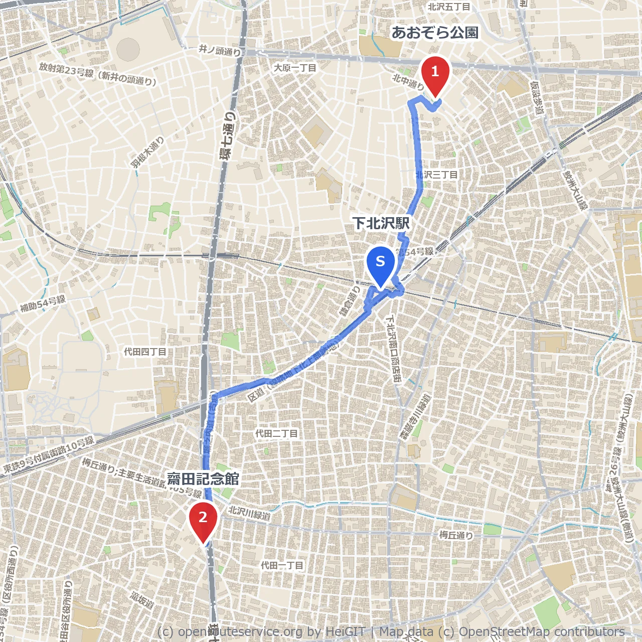 下北沢の緑と歴史に触れる静かな散歩道 のコースマップ