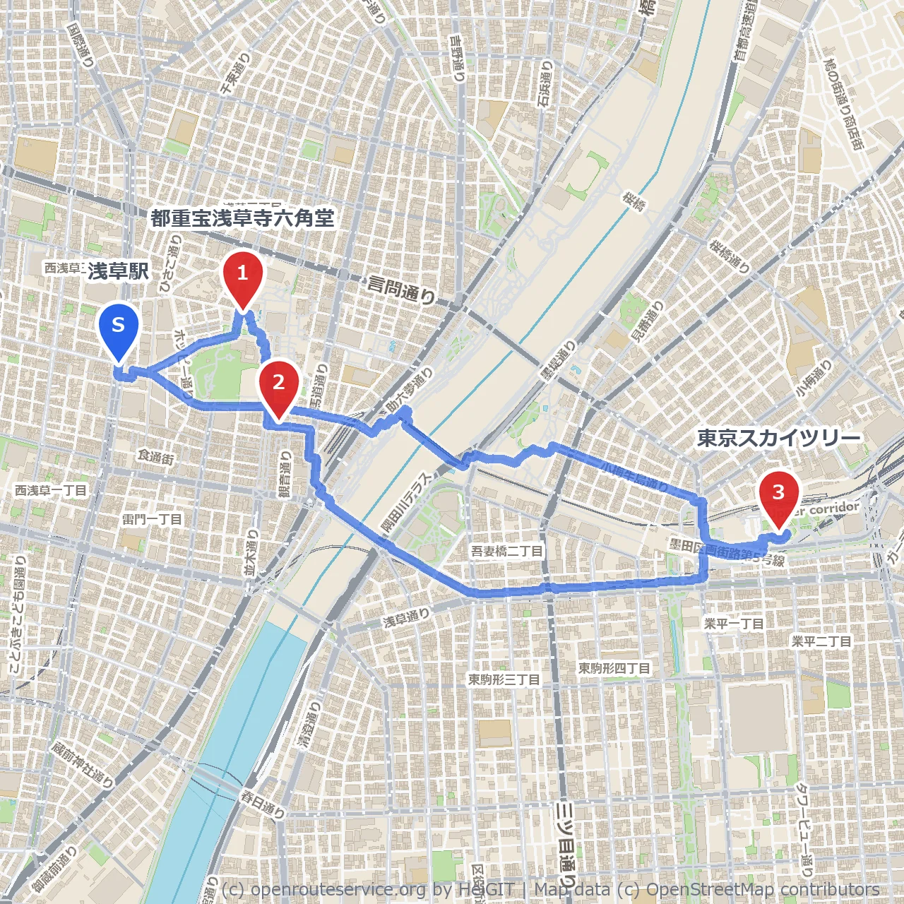 歴史と現代が交差する浅草～スカイツリー散策路 のコースマップ
