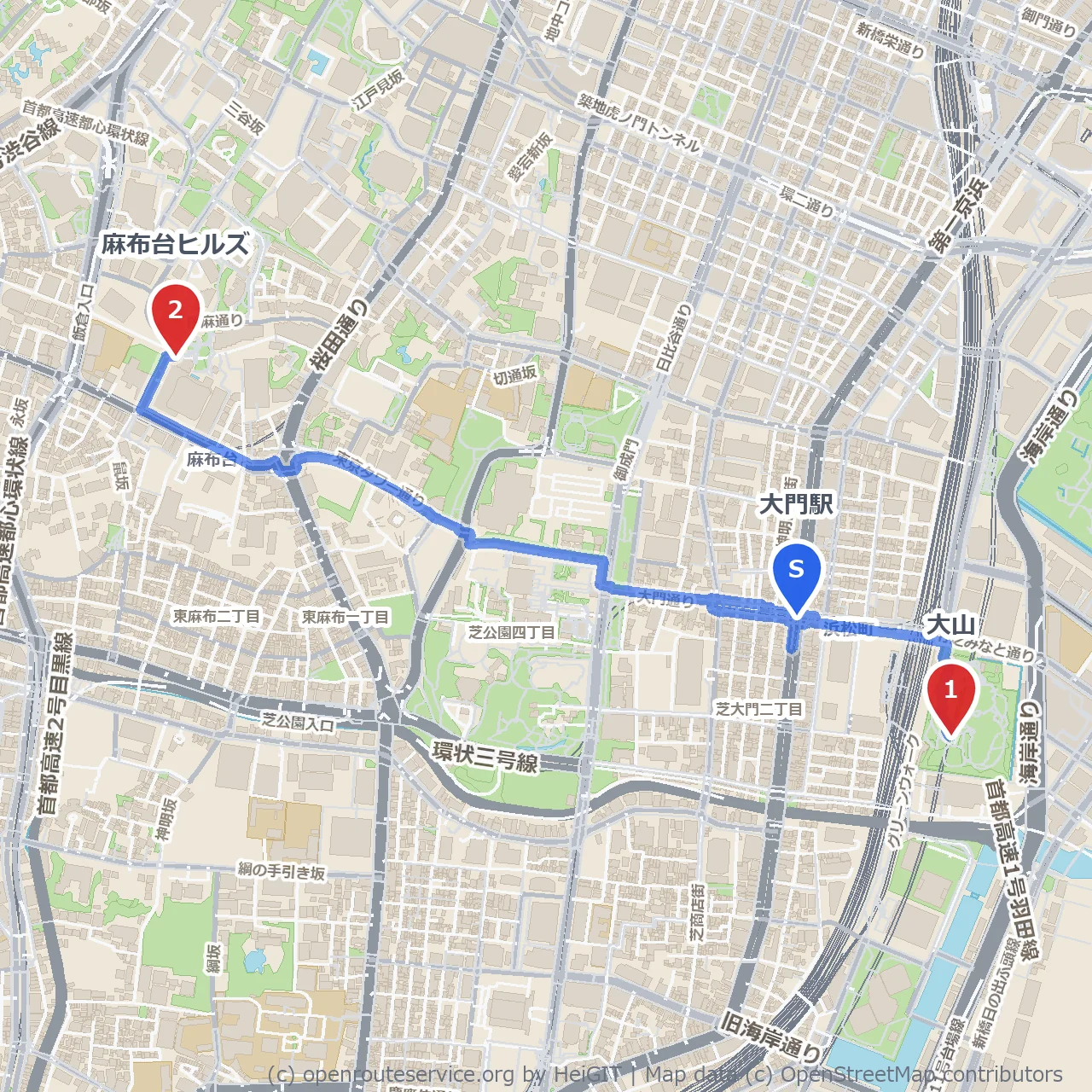 歴史と新風が交差する大門から麻布台の散策路 のコースマップ