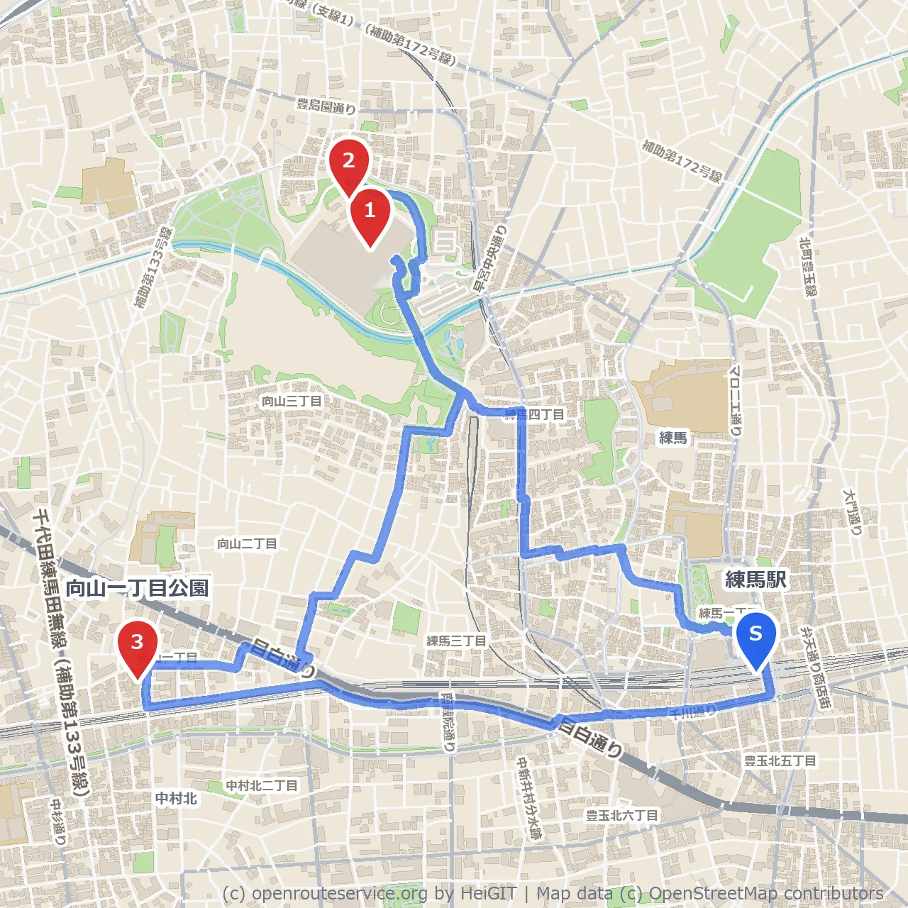 魔法の世界と緑に触れる練馬の散歩道 のコースマップ
