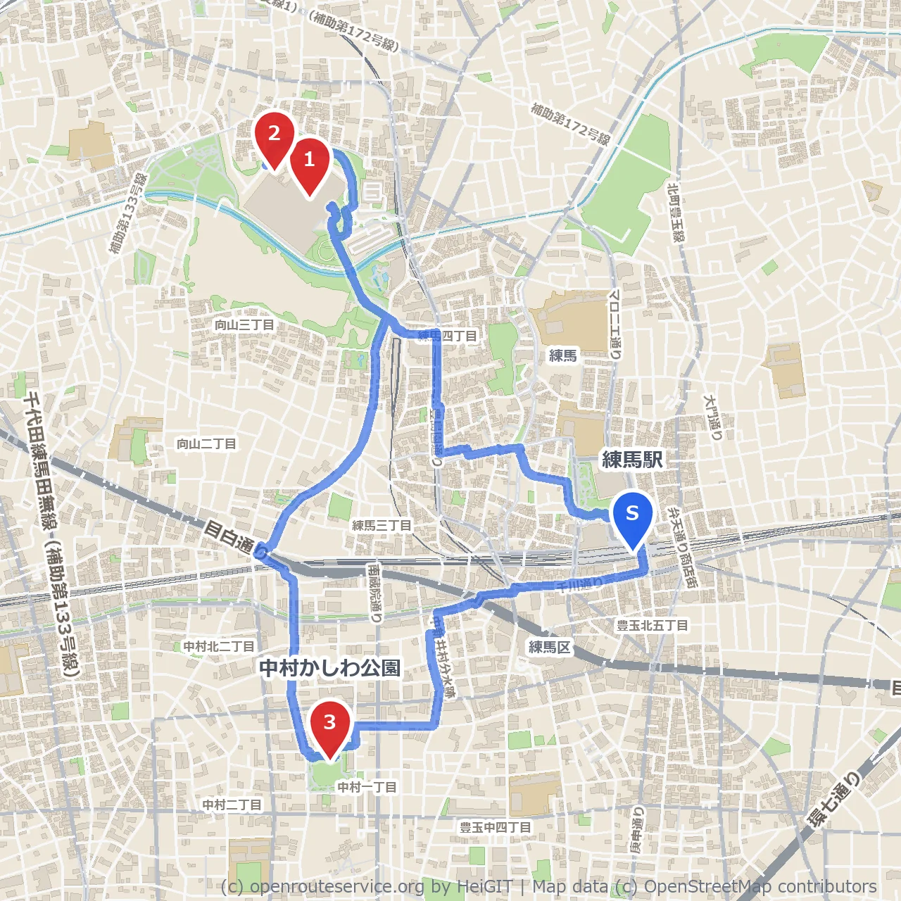 魔法と自然をめぐる練馬の隠れ散歩路 のコースマップ
