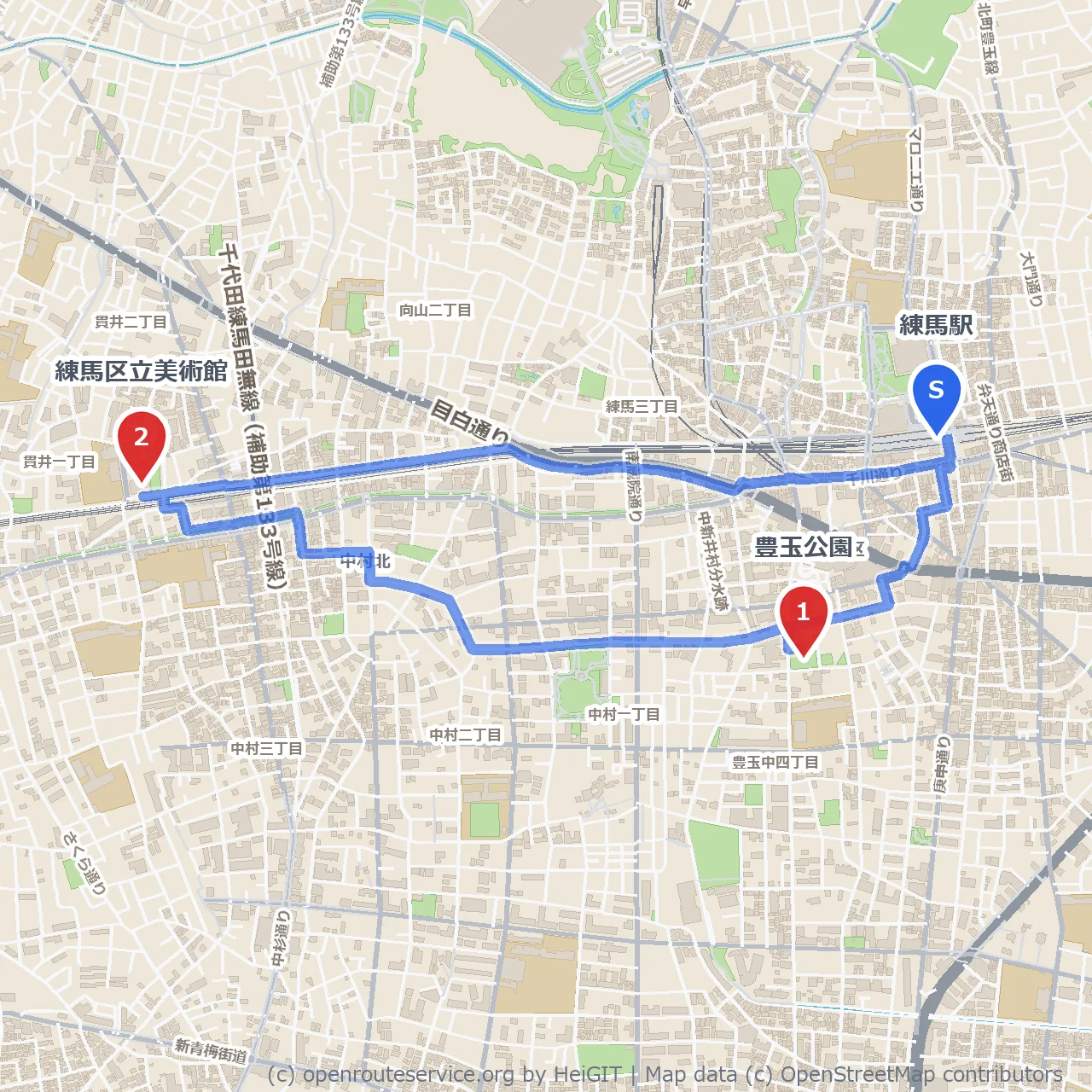 緑と芸術を味わう練馬の穏やかな散歩道 のコースマップ