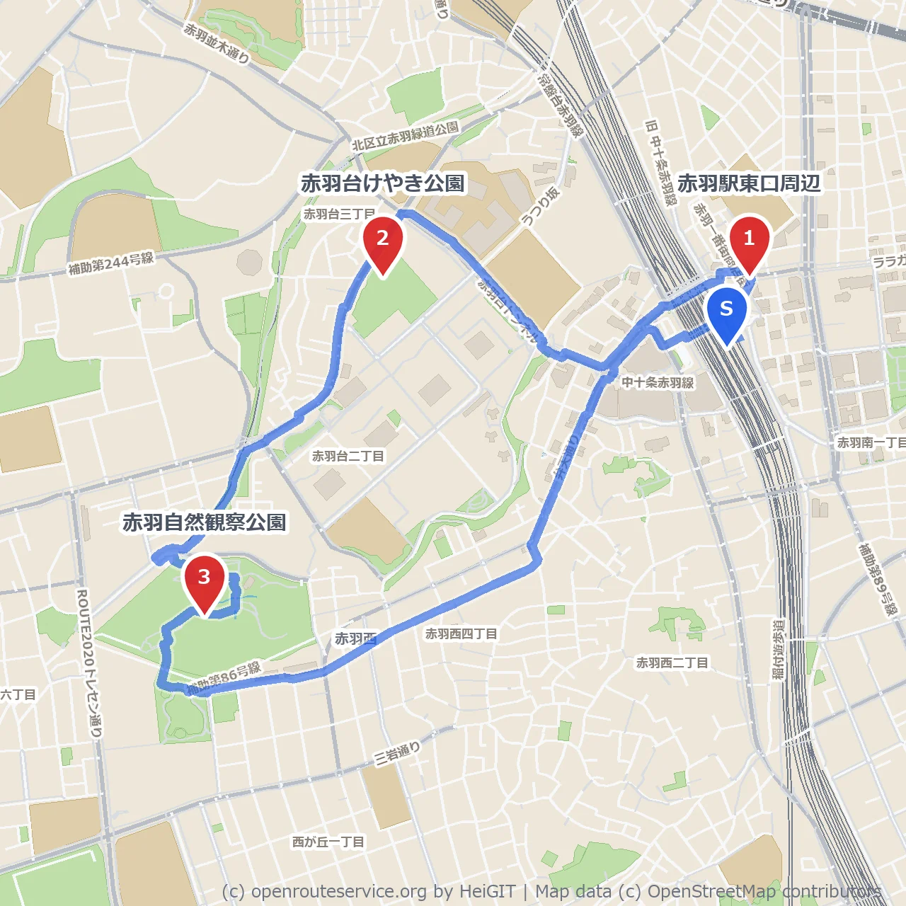 赤羽駅周辺をぶらぶらしてみよう のコースマップ