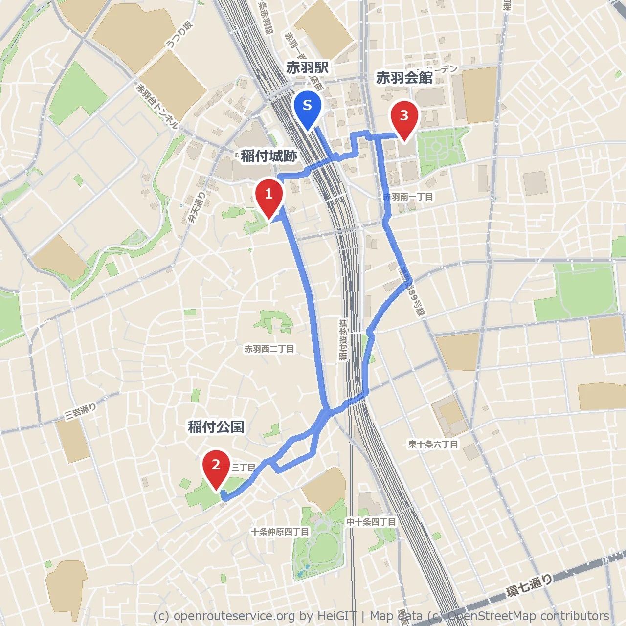赤羽の稲付城跡に行ってみよう のコースマップ
