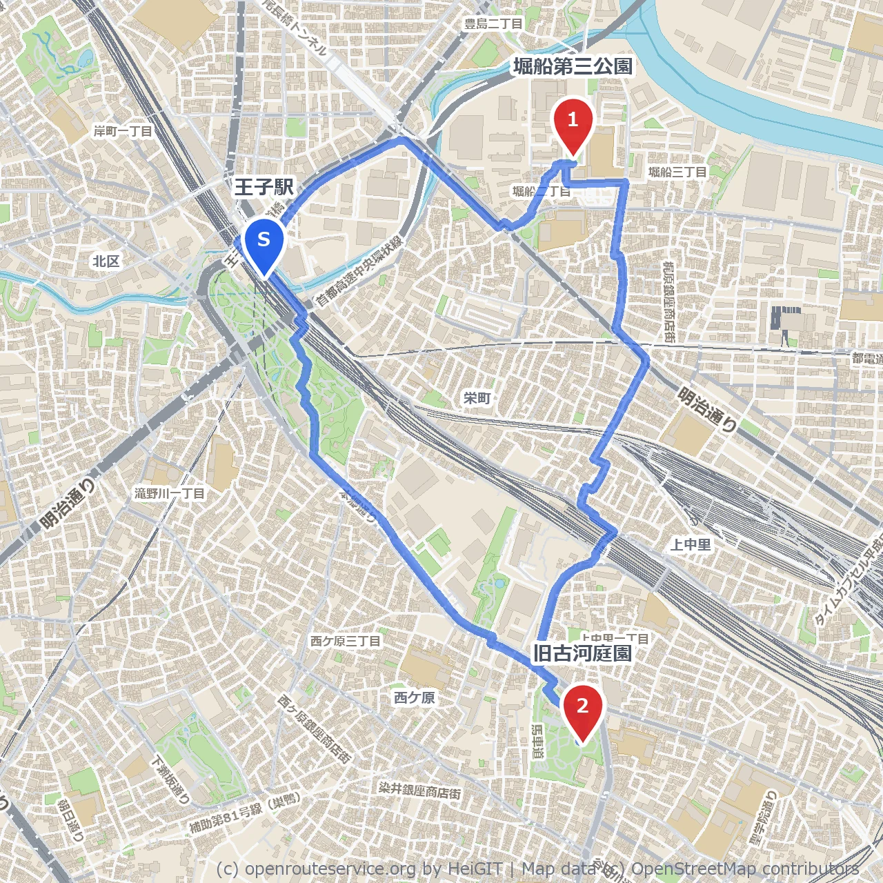 王子から旧古河庭園へ自然と歴史を感じる散策路 のコースマップ